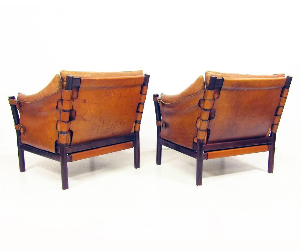 Scandinavian Modern Two 1960s Ilona Chairs in Tan Leather by Arne Norell For Sale