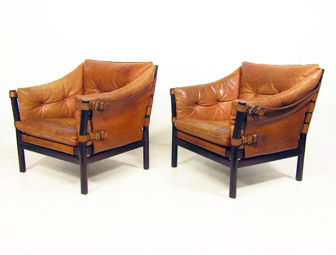 Two 1960s Ilona Chairs in Tan Leather by Arne Norell In Good Condition For Sale In London, GB