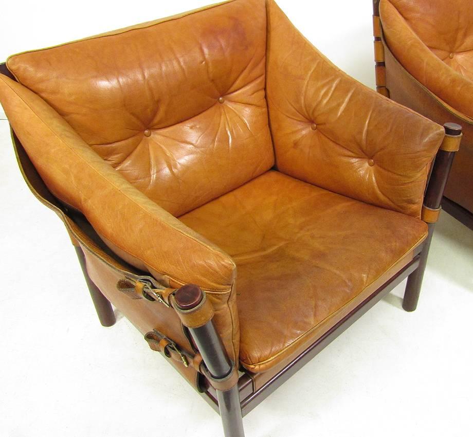 Two 1960s Ilona Chairs in Tan Leather by Arne Norell For Sale 1