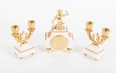 Nice Decorative Miniature Three-Piece White Marble and Ormolu Clock Set
