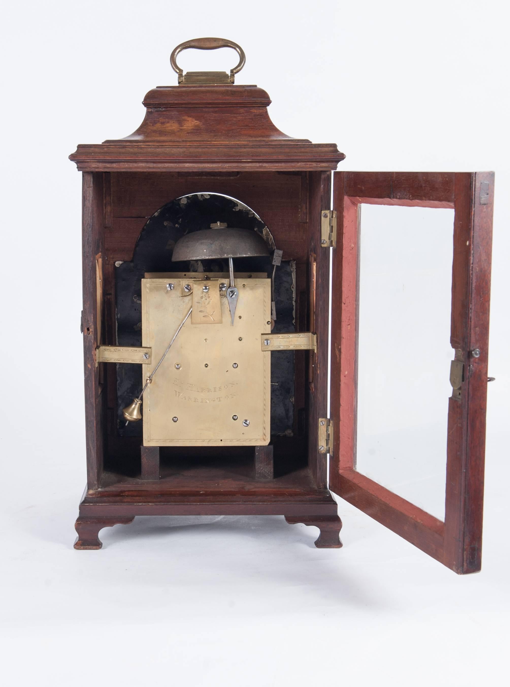 British Very Nice and Charming 18th Century Mahogany English Country Bracket Clock For Sale