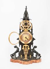 Small Charming Desk or Mantel Clock in Neo-Gothic Style, circa 1880