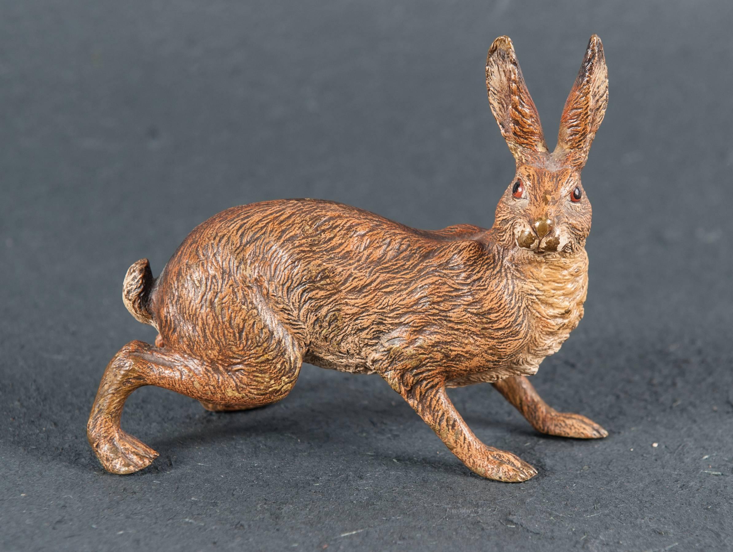 European Nice and Rare Vienna Bronze Hare Signed Bergman, circa 1900