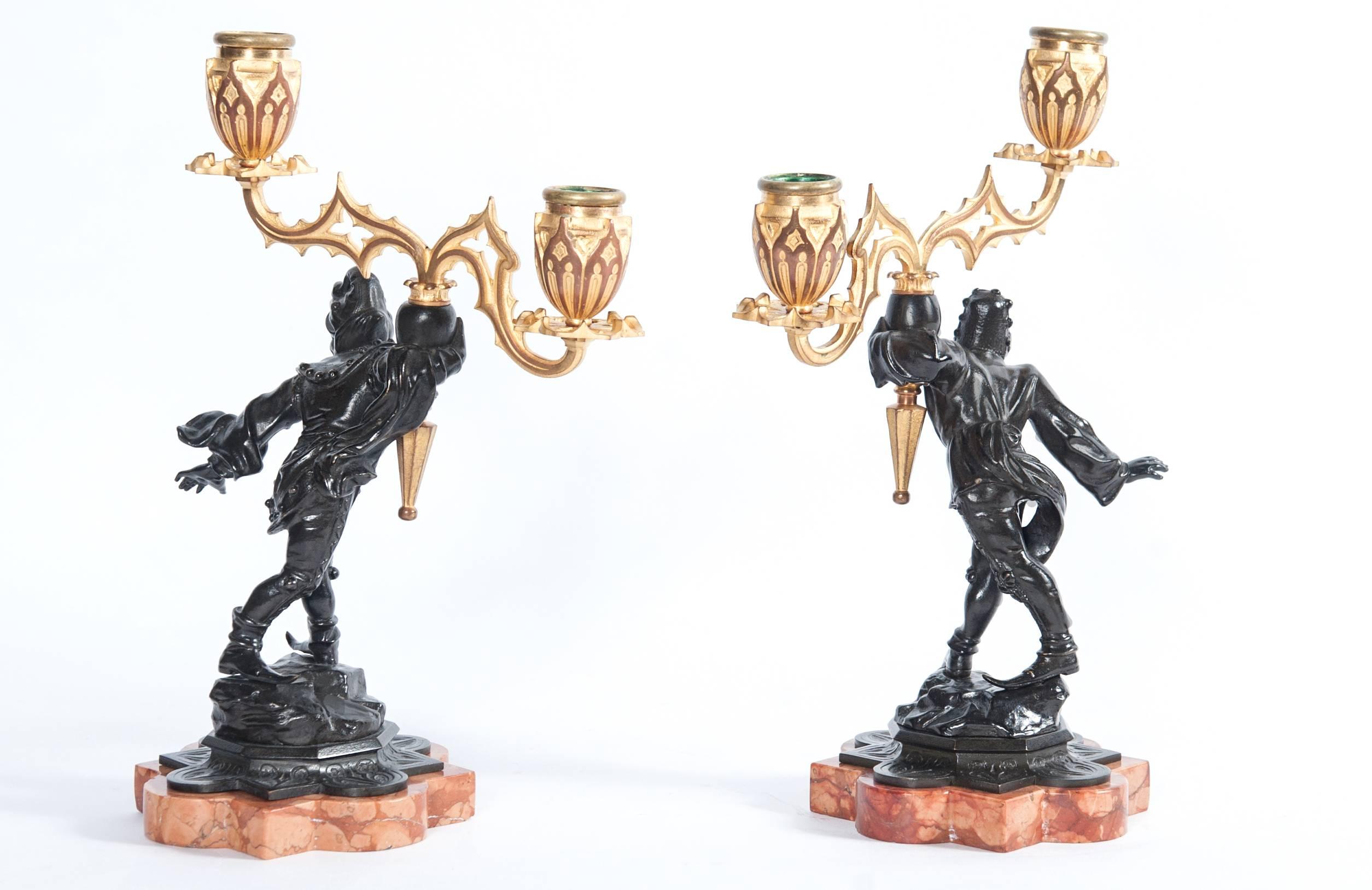 Gothic Revival Pair of Late 19th Century Neo-Gothic Amusing Harlequin, circa 1880 For Sale