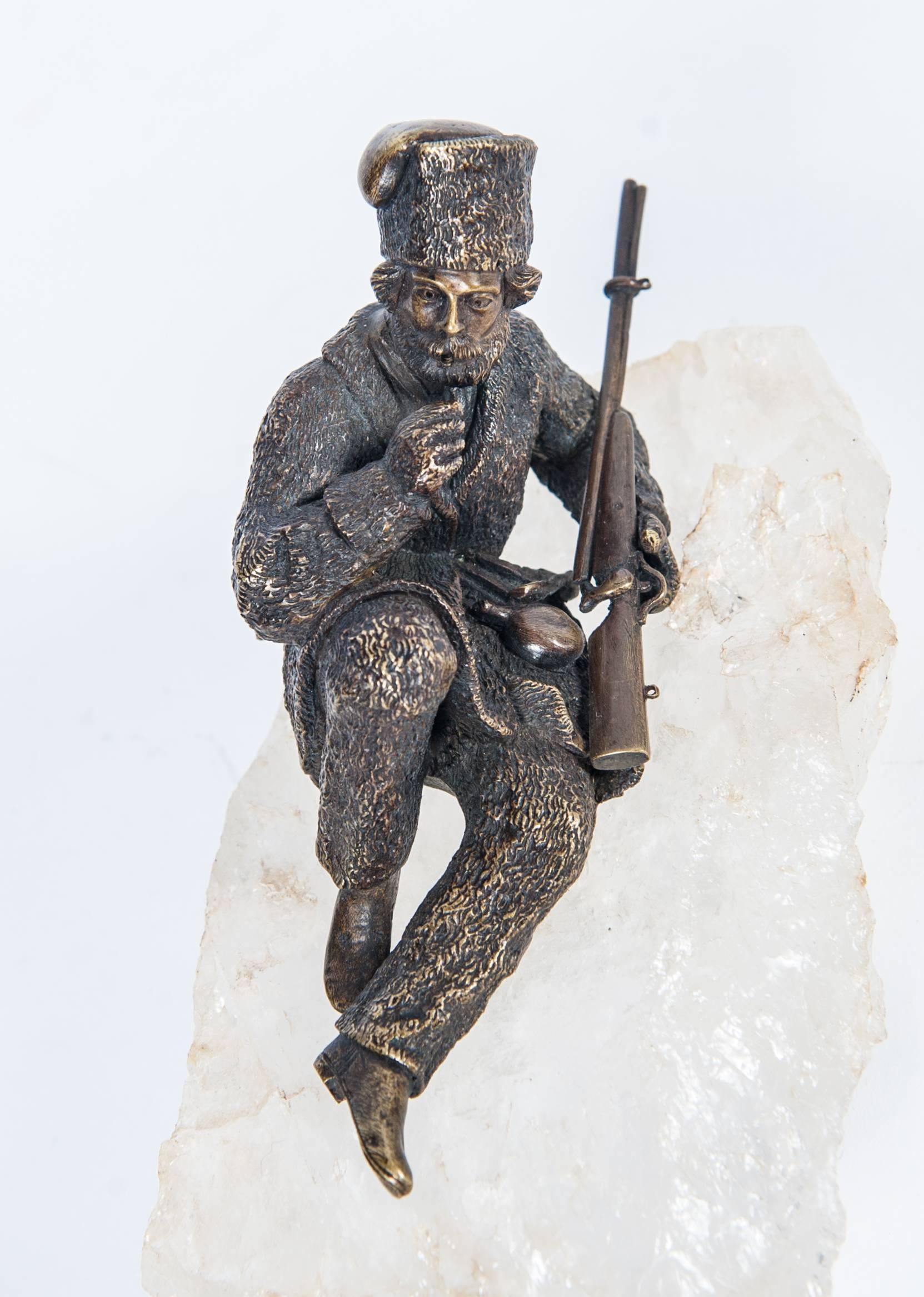 Belle Époque Russian Kozak Figure on Berg Crystal Base, Late 19th Century For Sale