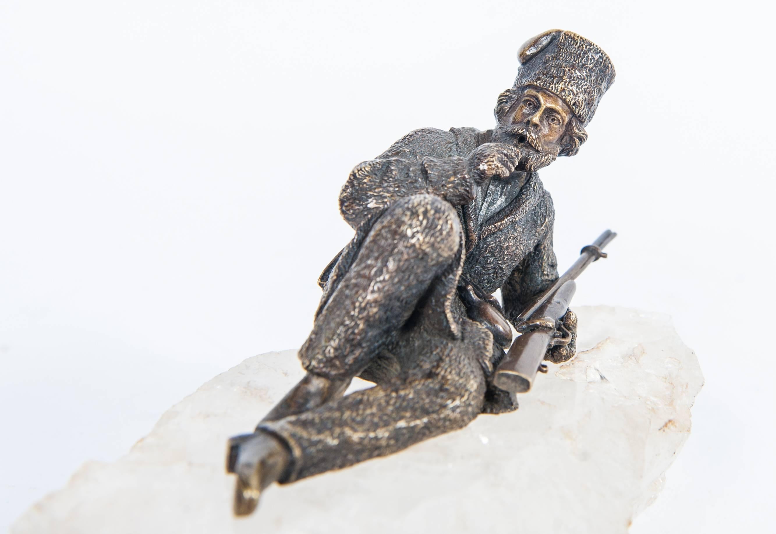 20th Century Russian Kozak Figure on Berg Crystal Base, Late 19th Century For Sale