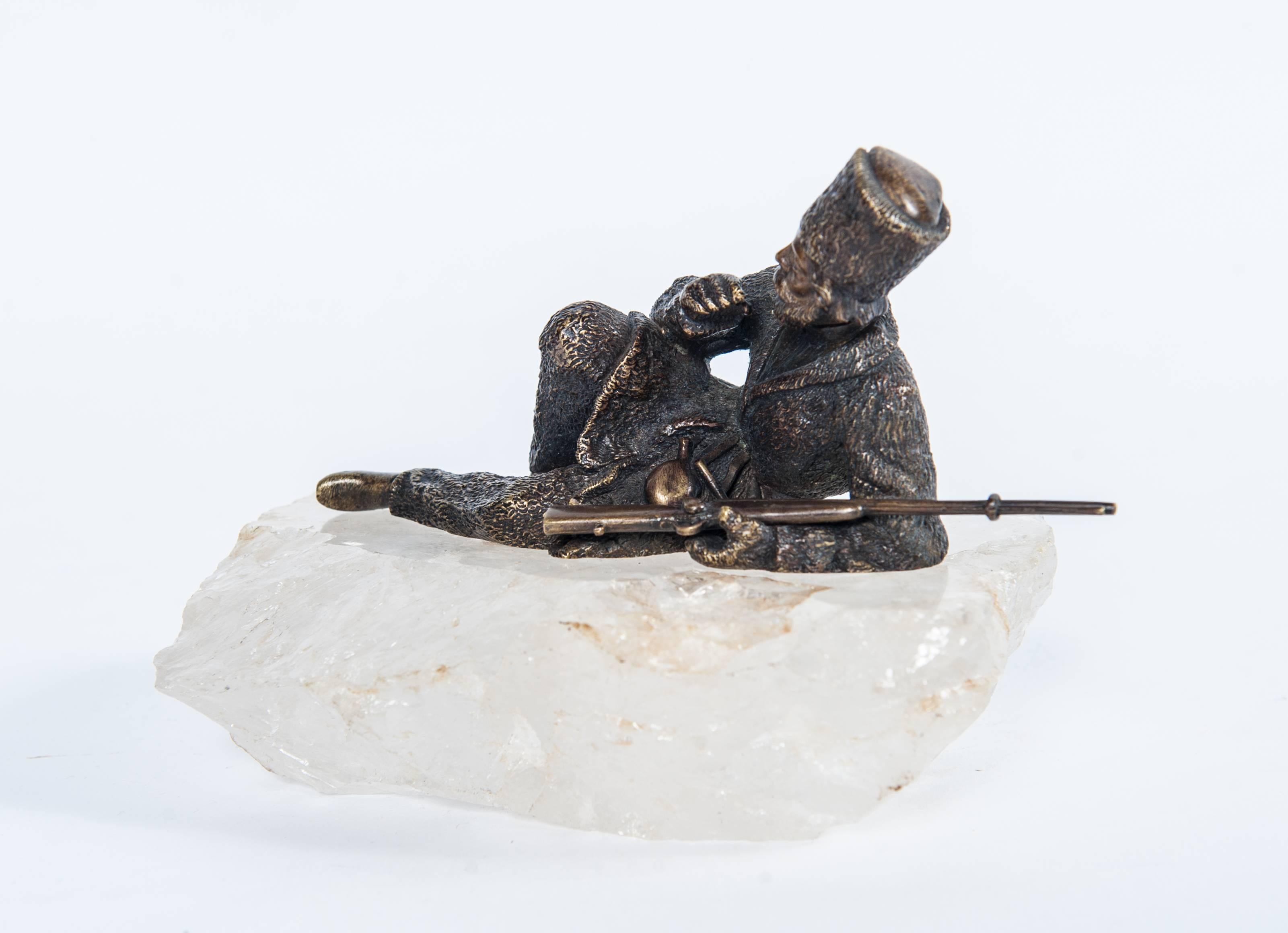 Bronze Russian Kozak Figure on Berg Crystal Base, Late 19th Century For Sale