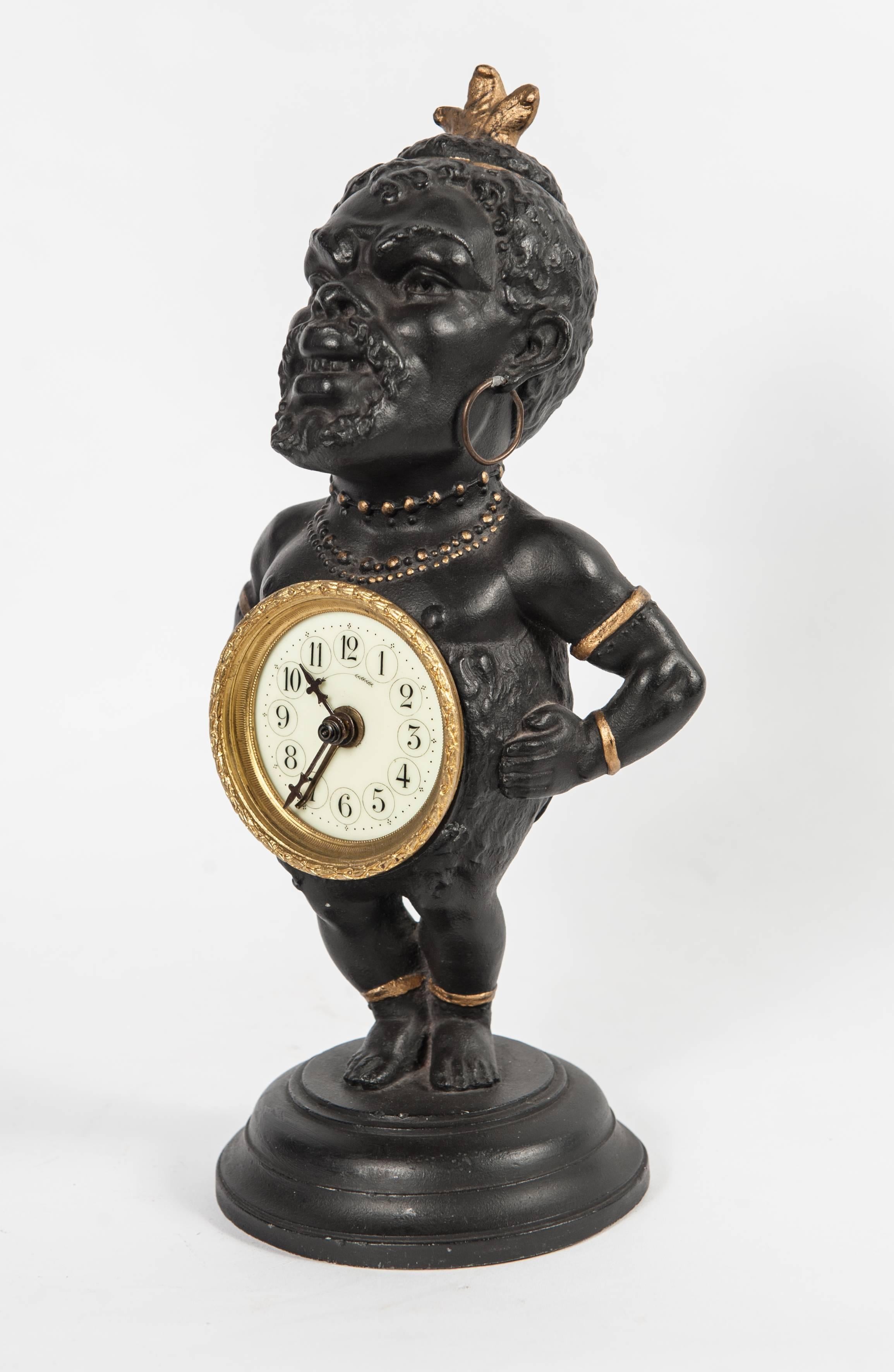 Decorative Polychrome French White Metal Time Piece Clock Figure, circa 1880 In Good Condition For Sale In Amsterdam, Noord Holland