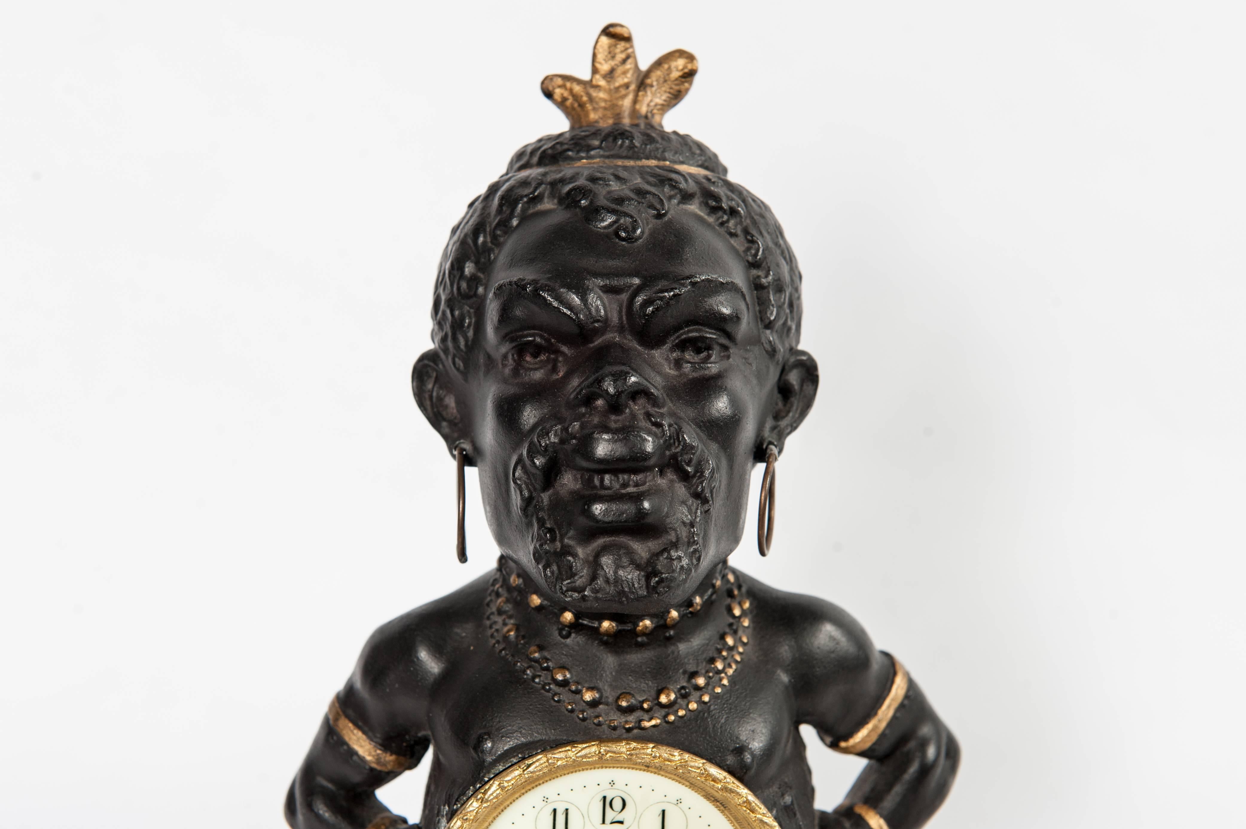 Decorative Polychrome French White Metal Time Piece Clock Figure, circa 1880 For Sale 2