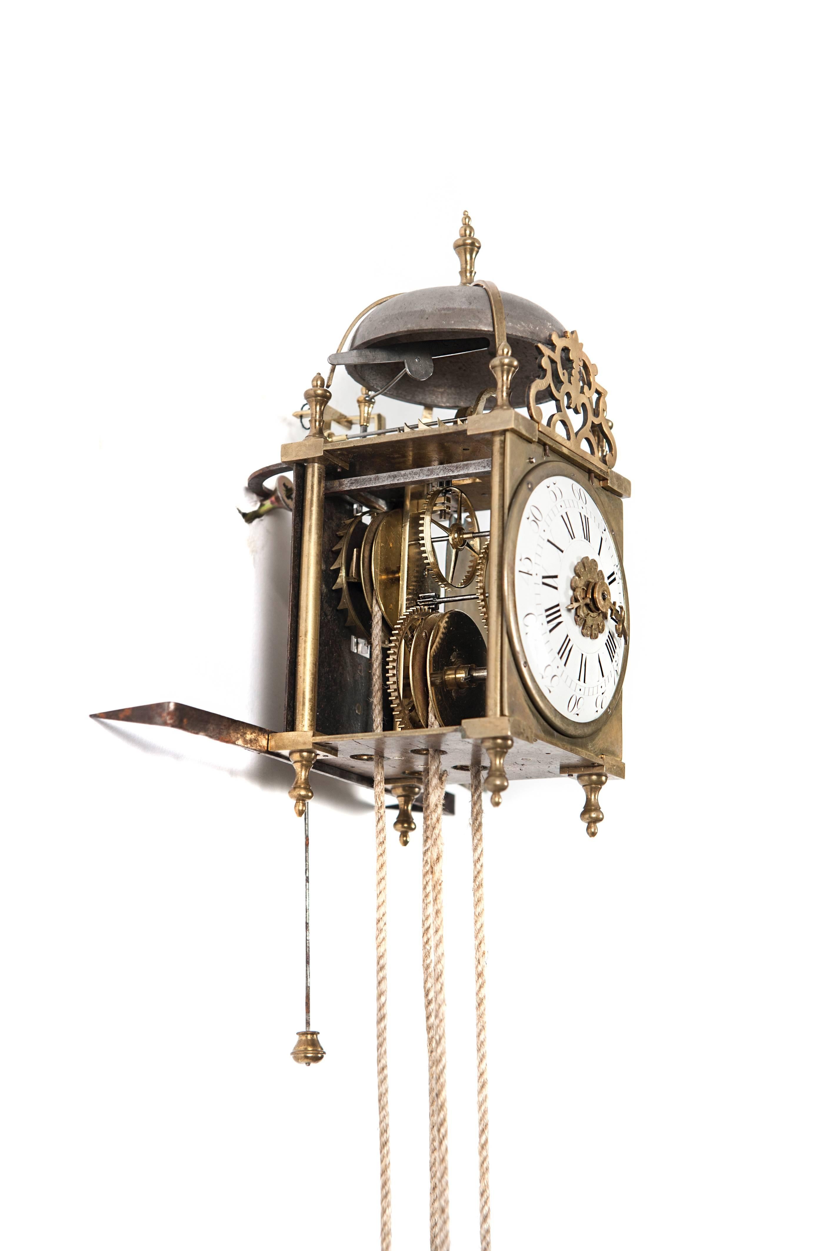 French Miniature Mid-18th Century Louis XV Lantern Timepiece and Alarm Clock In Good Condition For Sale In Amsterdam, Noord Holland