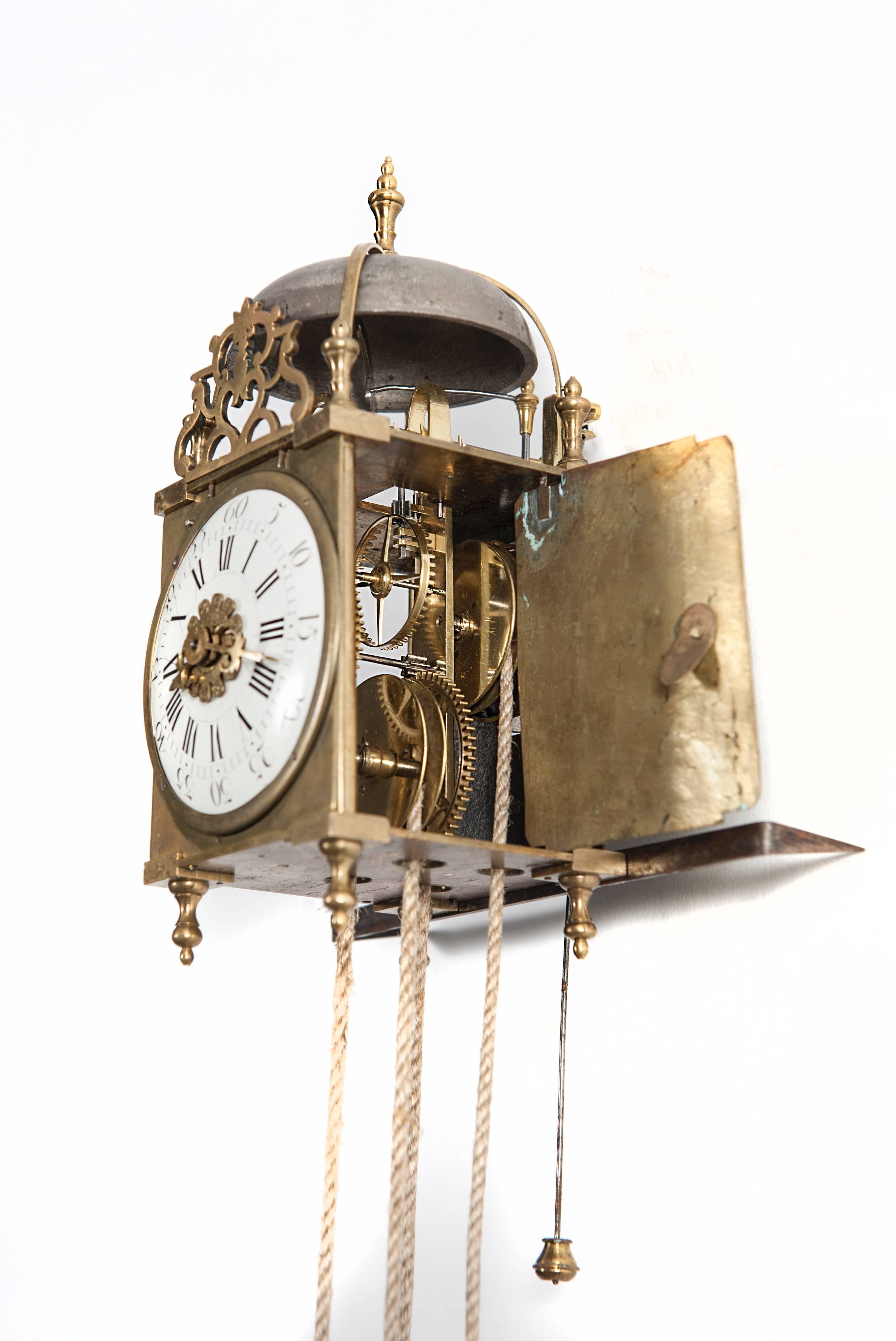 18th Century and Earlier French Miniature Mid-18th Century Louis XV Lantern Timepiece and Alarm Clock For Sale