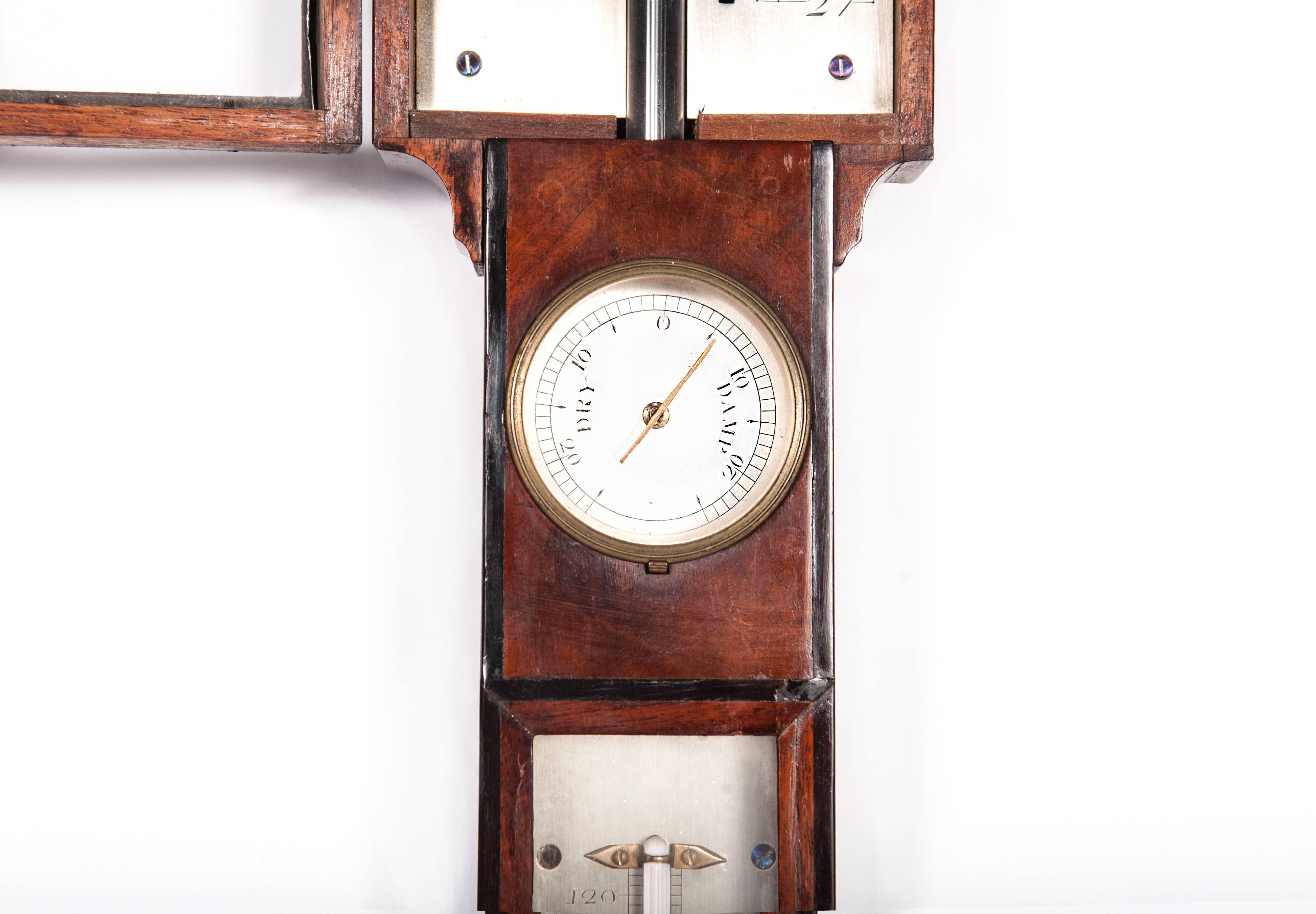 Regency English Mahogany and Ebony Stick Barometer, by Gilbert Gilkerson, circa 1820 For Sale