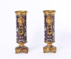 Pair of French Gilt Bronze Cloisonné Enamel Oriental Vases by Susse Frères