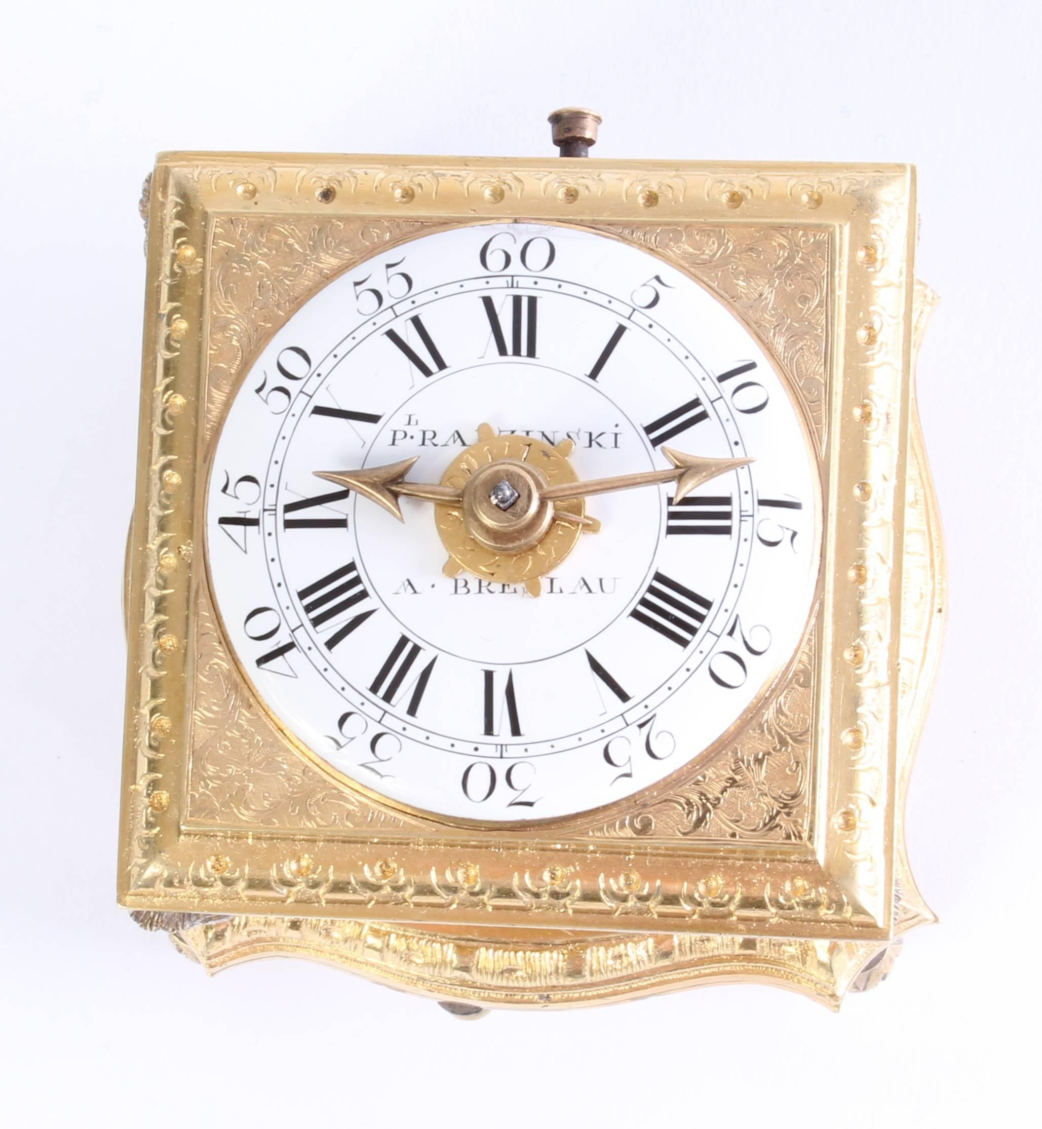Polish Small Horizontal Alarm Table Clock by P.I. Radzinski, circa 1750 For Sale