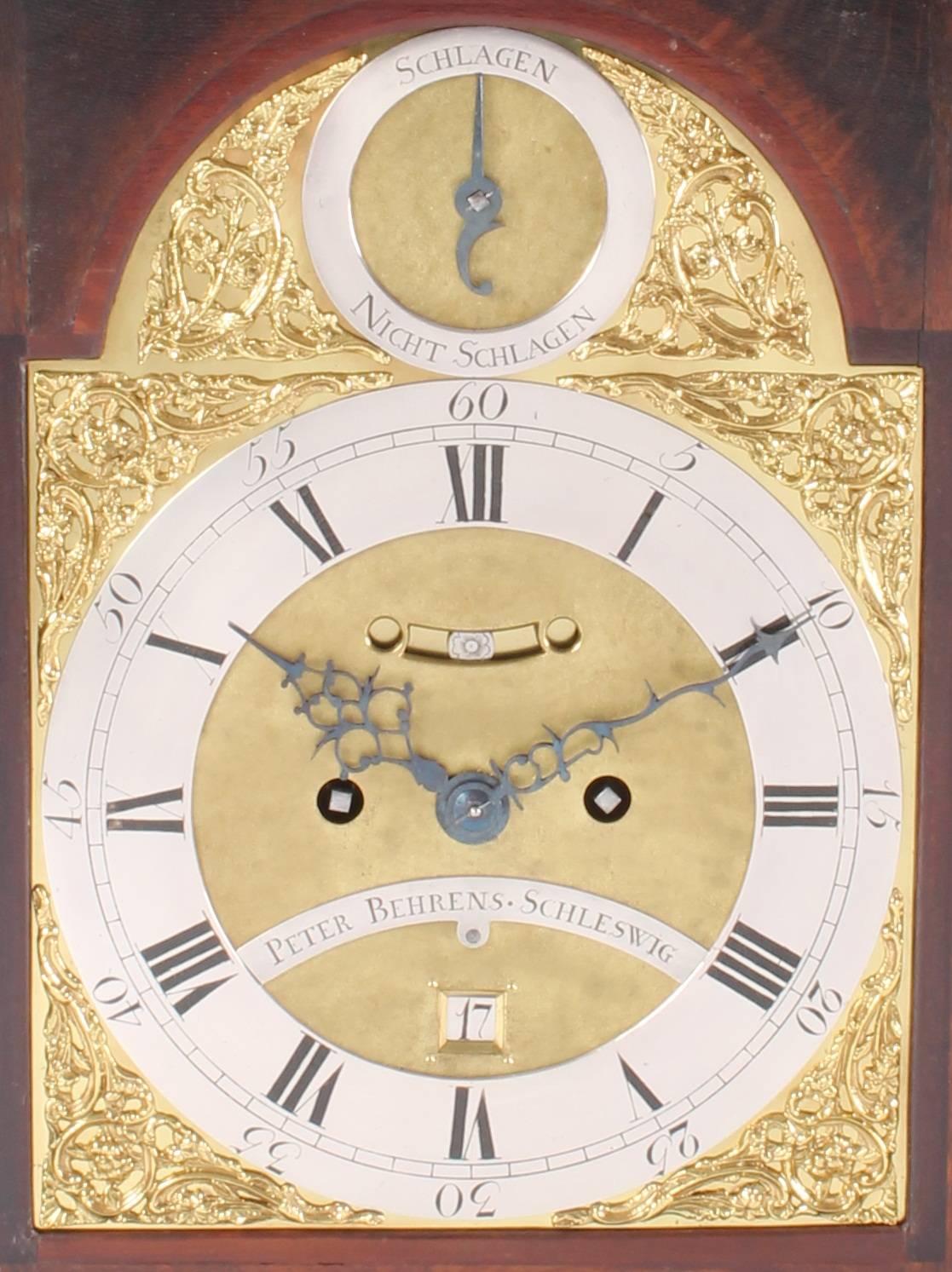Louis XVI Rare German Mahogany Table Clock by Peter Behrens Schleswig, circa 1770 For Sale