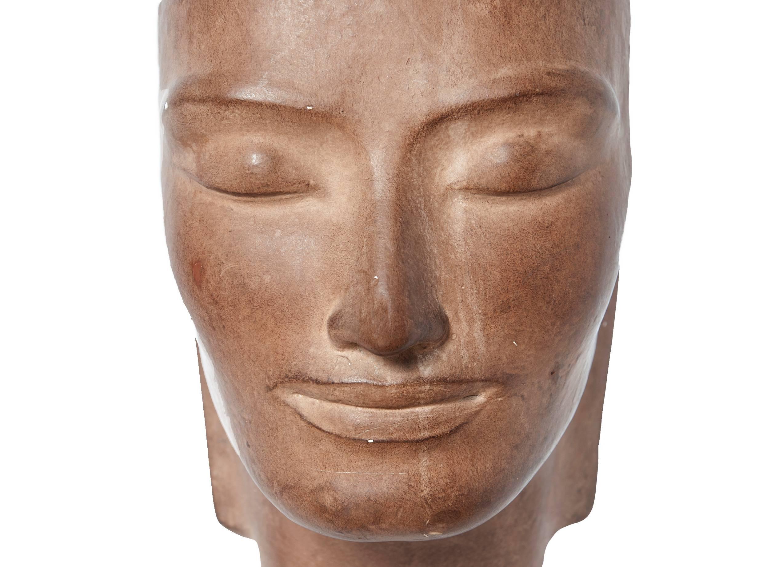 Tribal Nice and Inspiring Plaster Lady's Head Picture with a Great Spiritual Expression For Sale