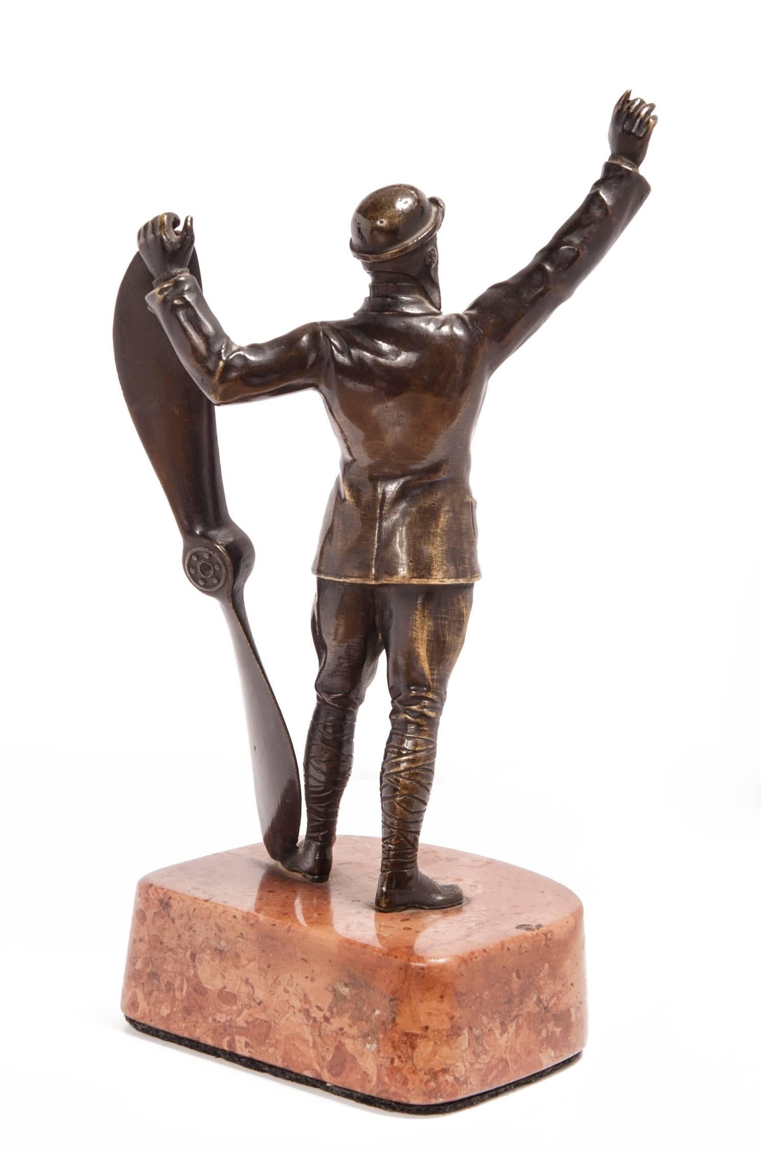 Art Deco Nice and Unusual Bronze Figure of a Pilot from circa 1920 For Sale