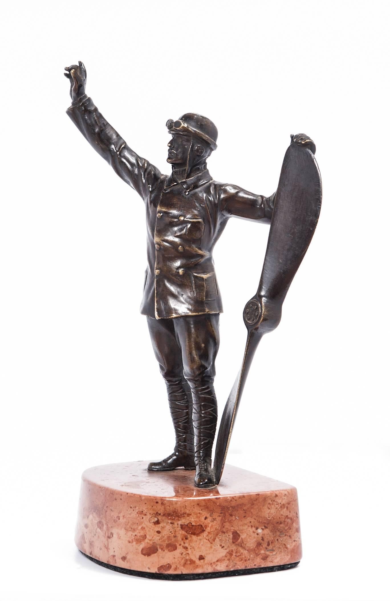 20th Century Nice and Unusual Bronze Figure of a Pilot from circa 1920 For Sale