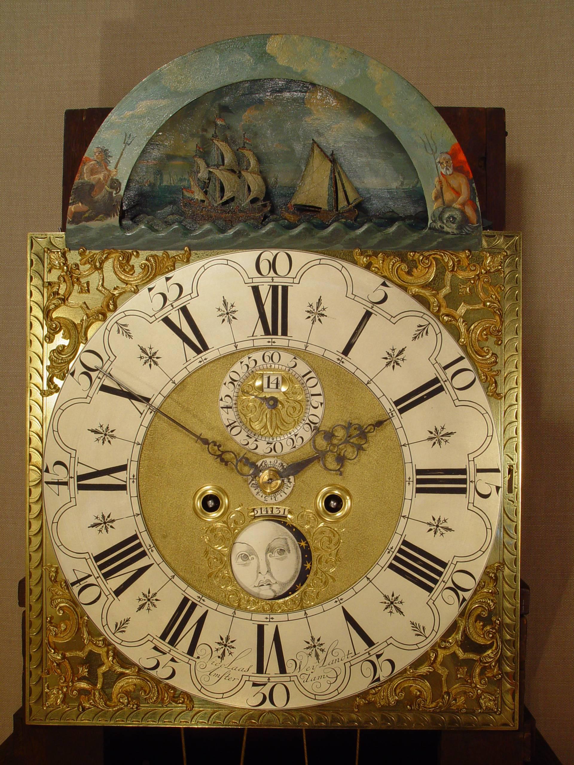 Louis XV Dutch Amsterdam Burr Walnut Long Case Clock N. Weylandt, circa 1750 For Sale