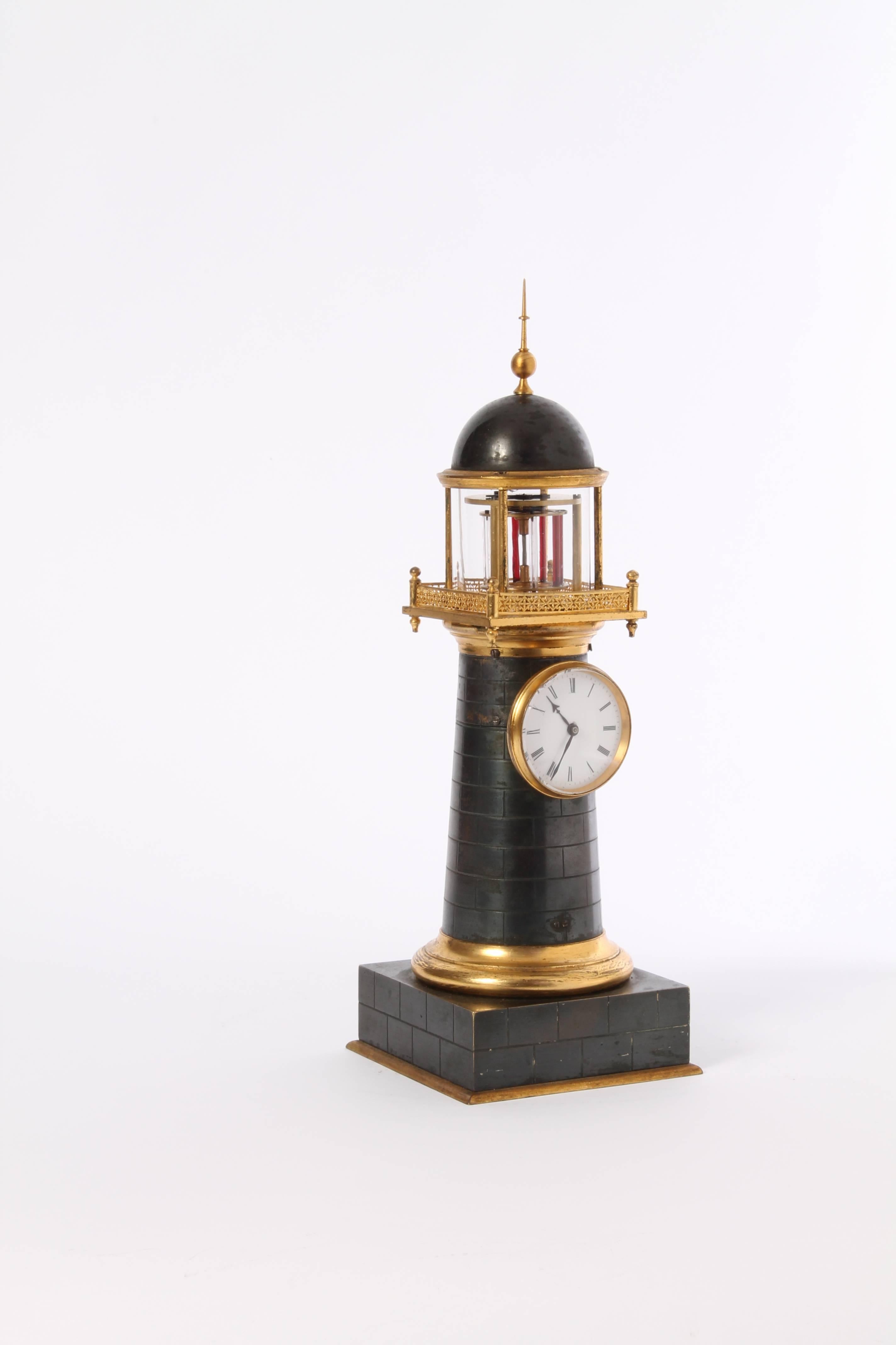 Belle Époque Small and Amusing French Bronze and Gilt Lighthouse Timepiece, circa 1850 For Sale
