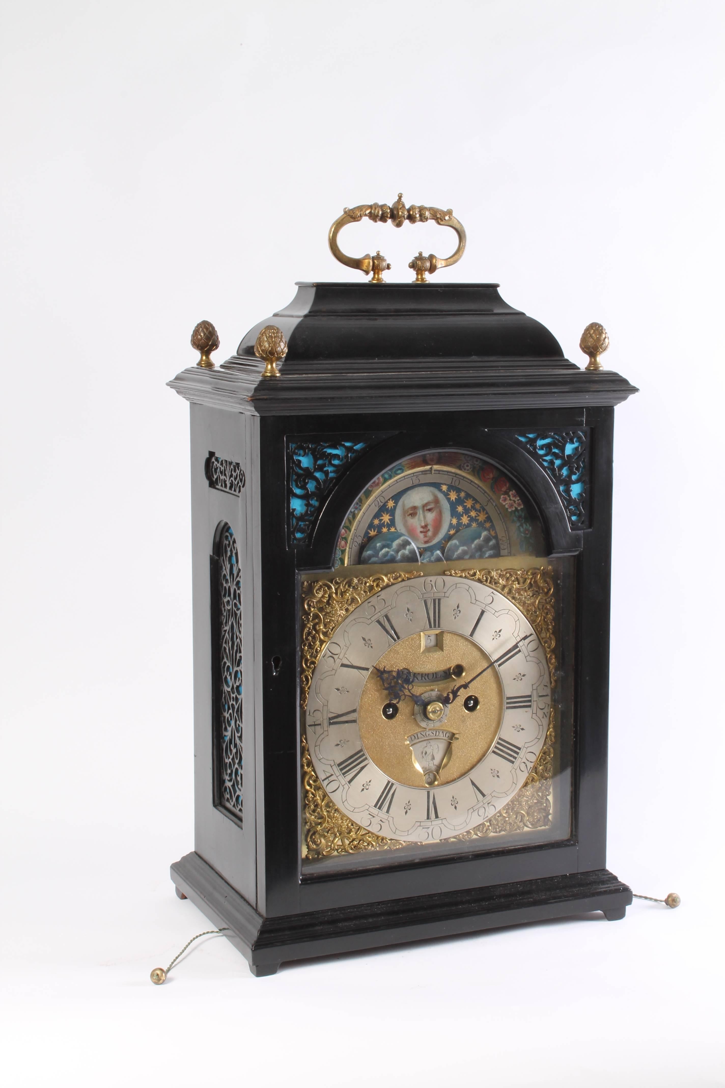 18th Century and Earlier Dutch Ebonized Table Clock by J.P. Kroese, circa 1740 For Sale