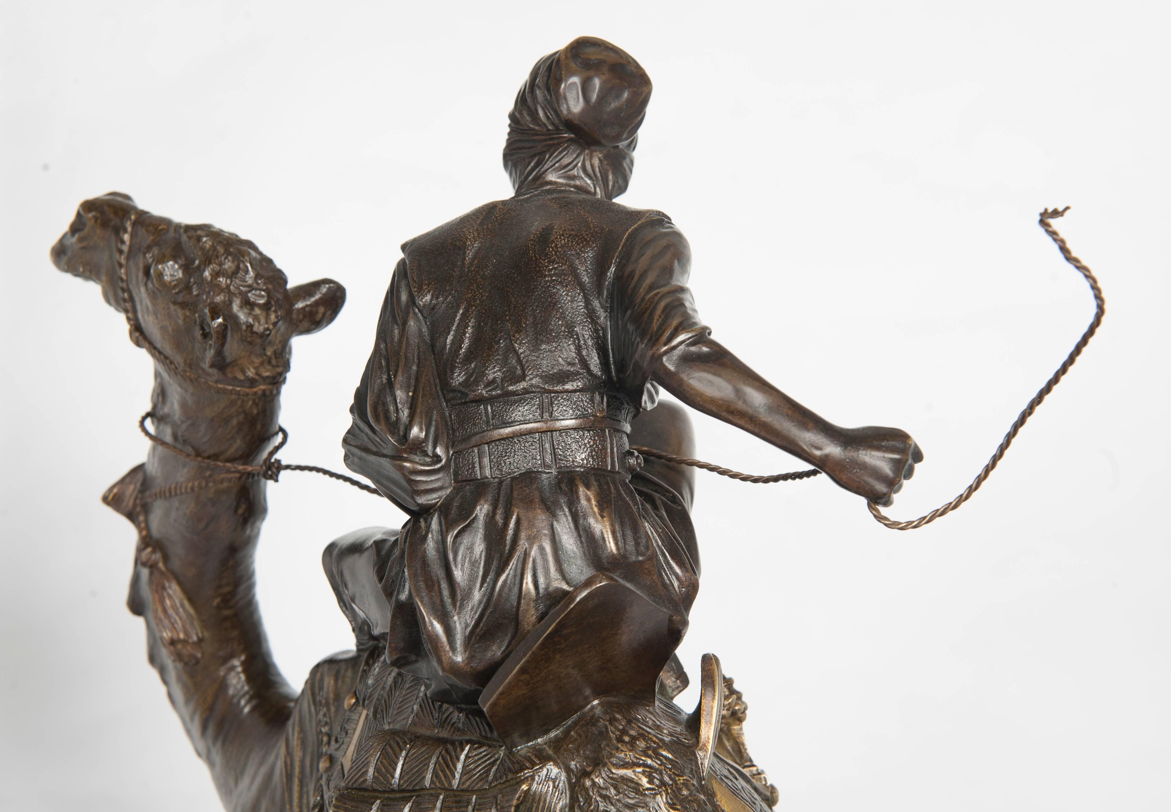 Art Nouveau Beautiful Rare Well Patinated Bronze of an Arab on the Dromadaire, circa 1880 For Sale