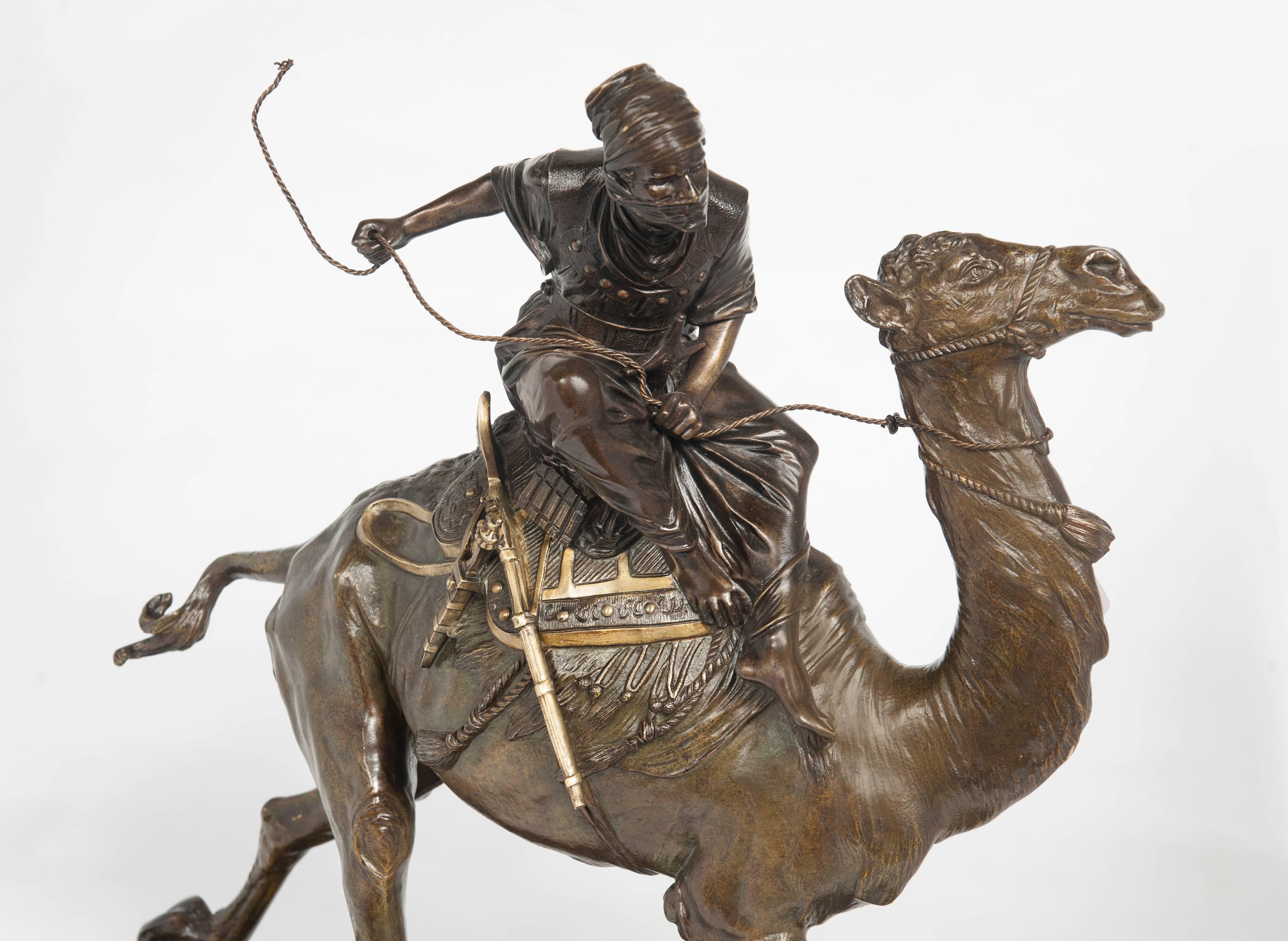 French Beautiful Rare Well Patinated Bronze of an Arab on the Dromadaire, circa 1880 For Sale