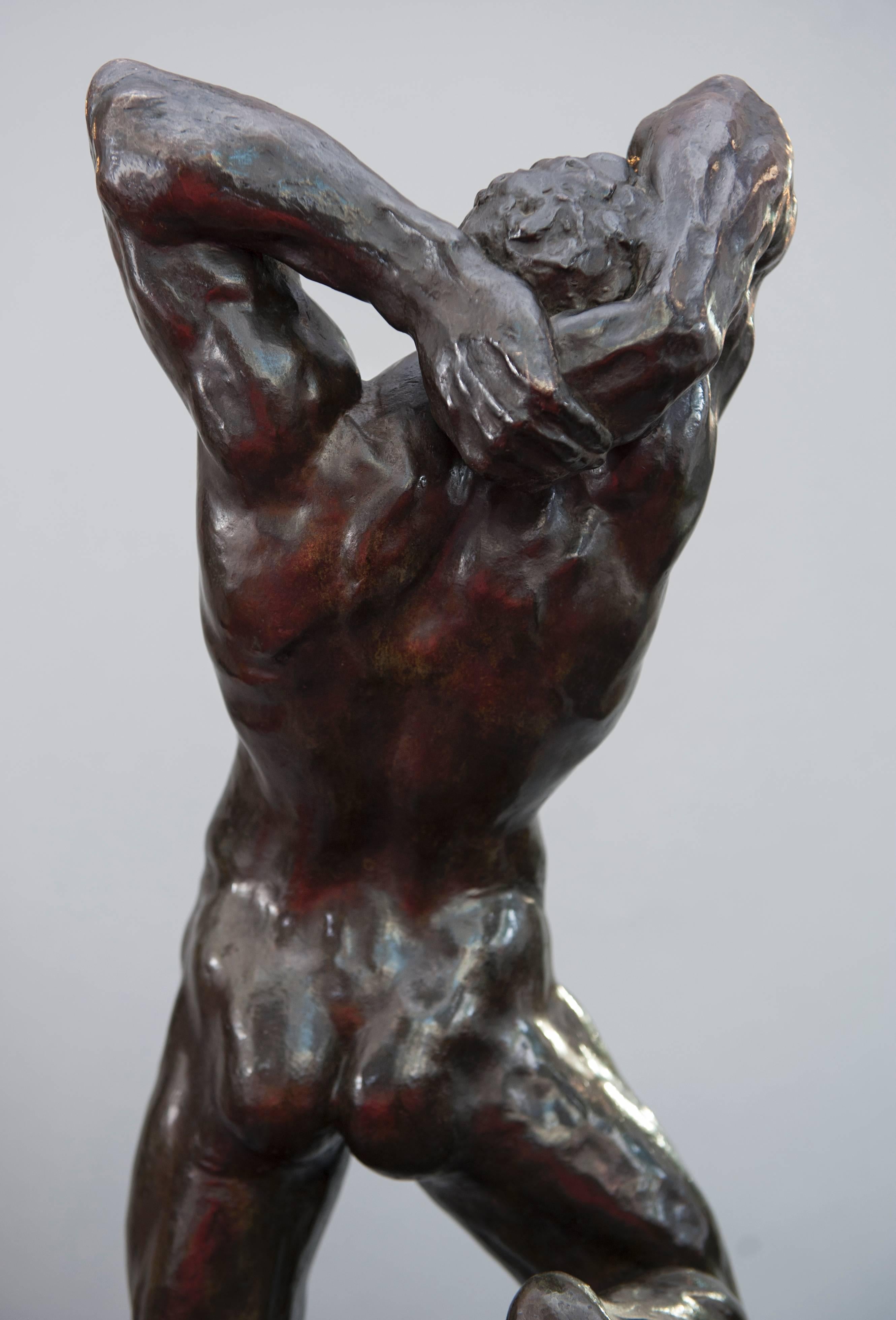 Art Deco Imposing Sculpture of a Naked Muscly Man Made by Alfredo Pina, circa 1930 For Sale