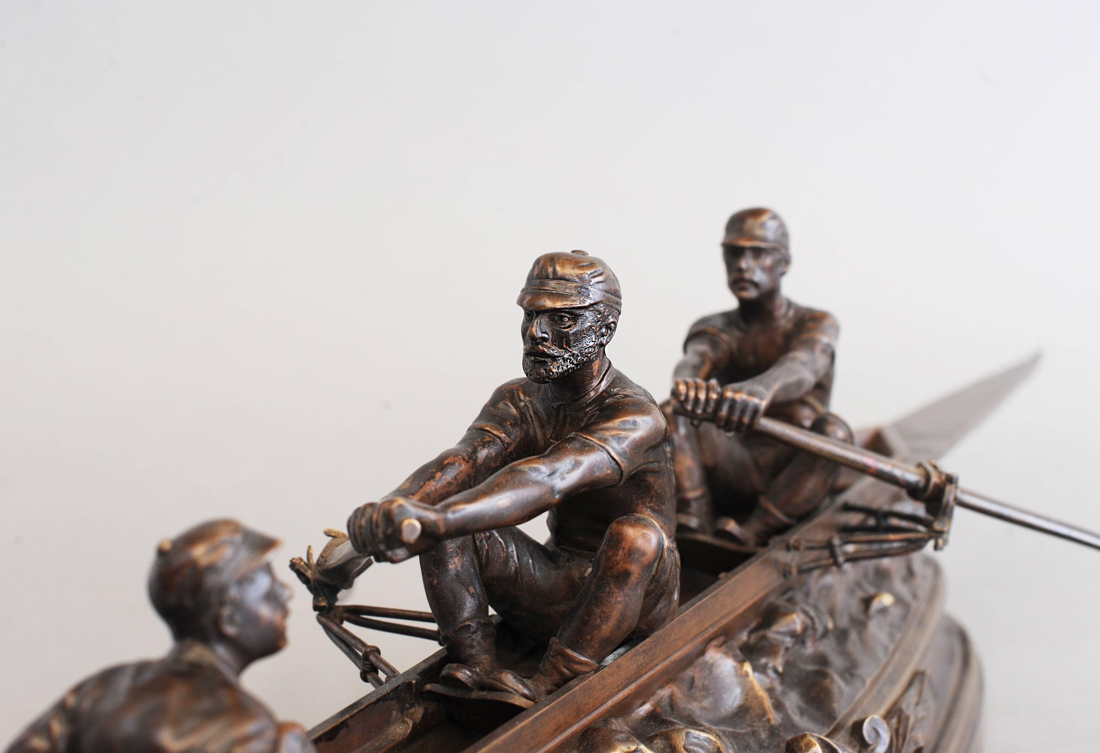 French Important Unusual Bronze from a Canoe by Emile Drouot, circa 1880 For Sale