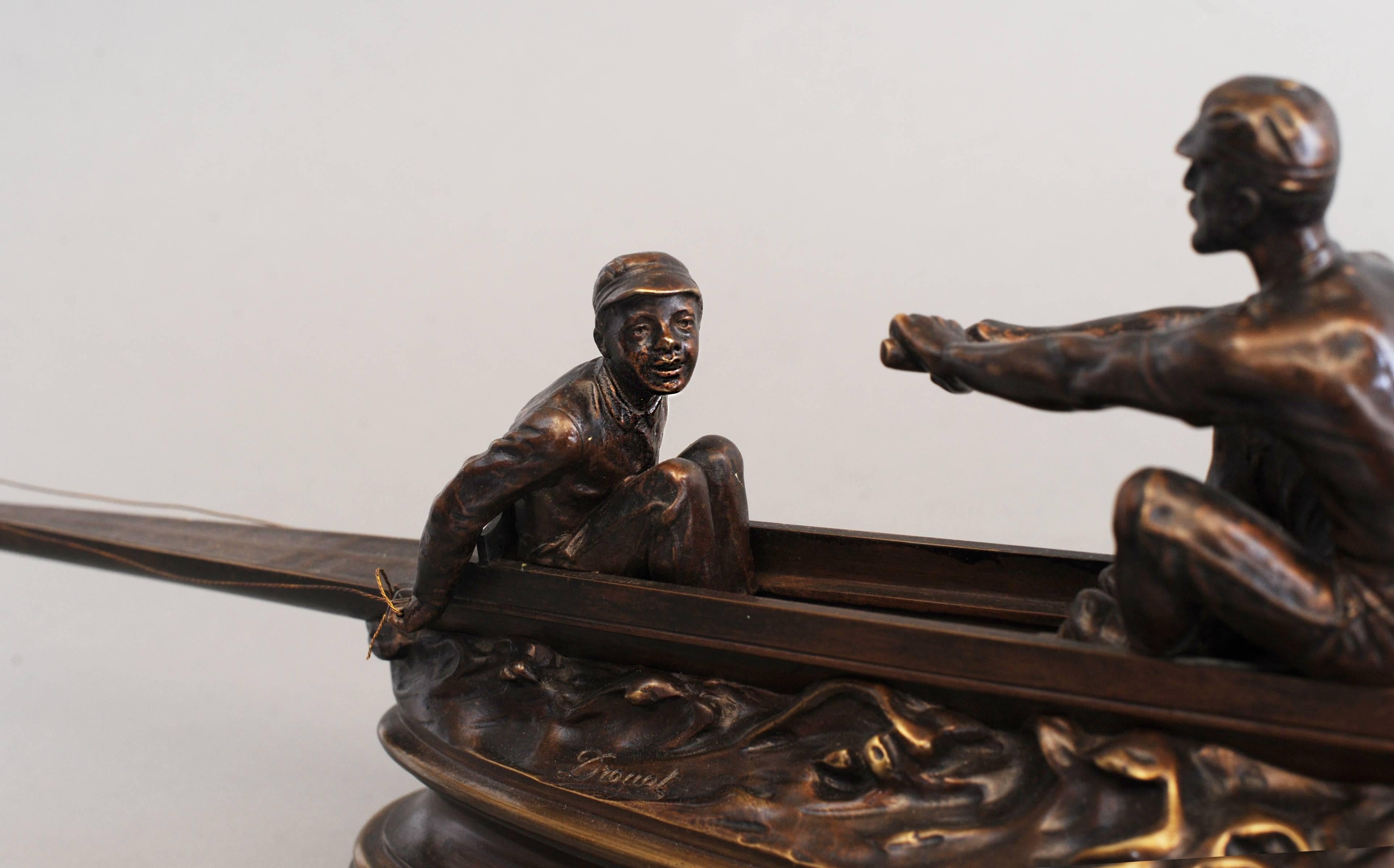 Important Unusual Bronze from a Canoe by Emile Drouot, circa 1880 In Good Condition For Sale In Amsterdam, Noord Holland