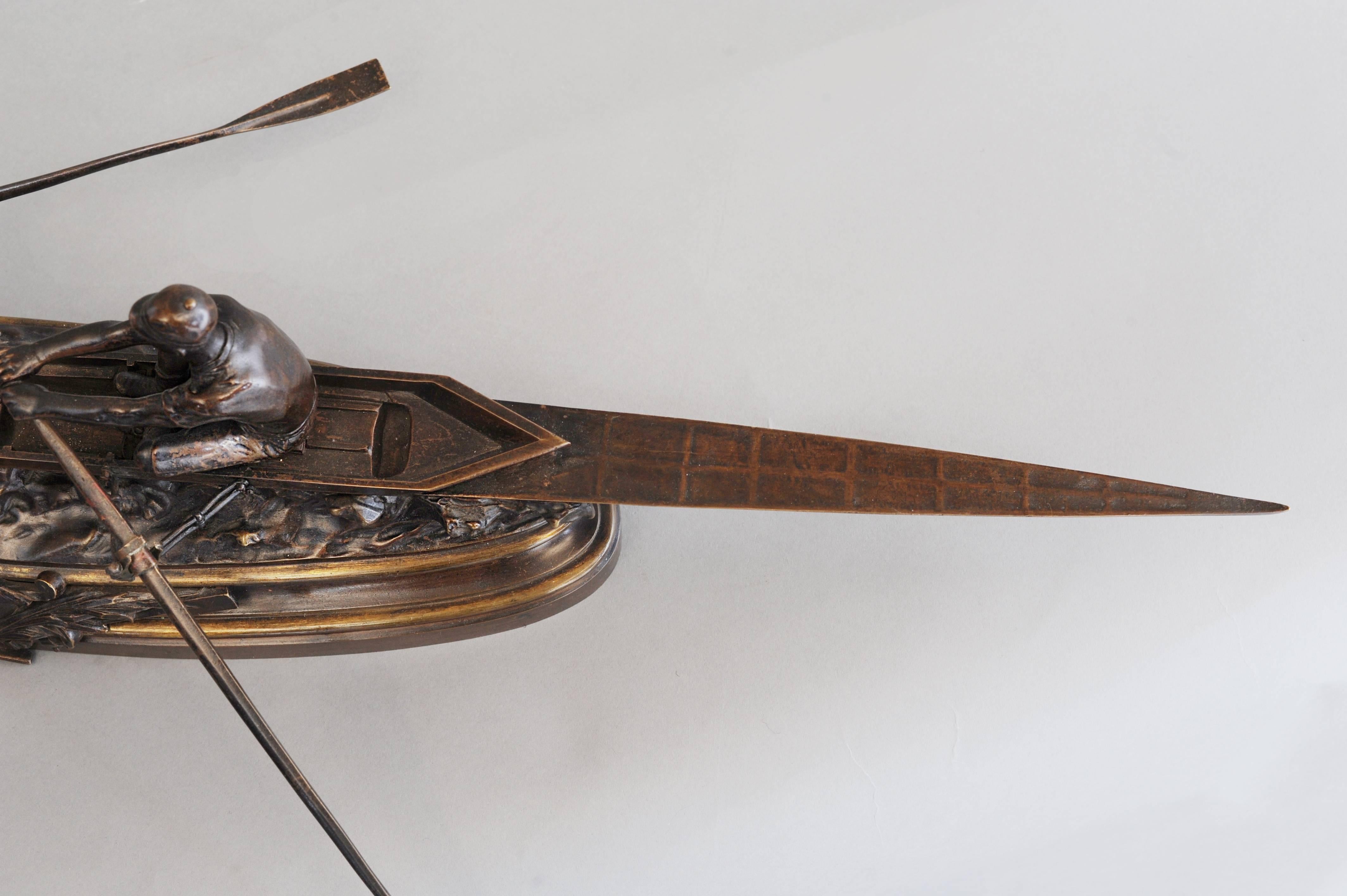 19th Century Important Unusual Bronze from a Canoe by Emile Drouot, circa 1880 For Sale