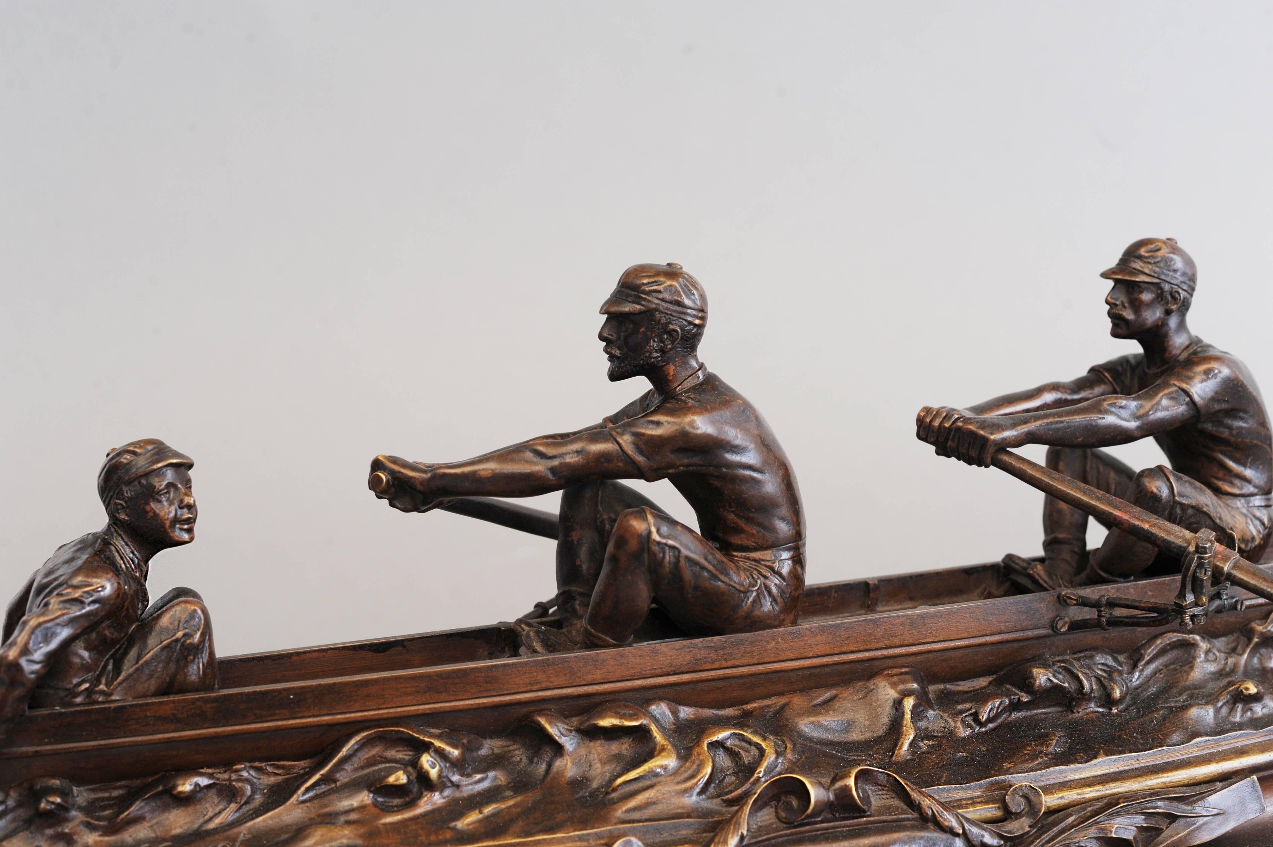 Important Unusual Bronze from a Canoe by Emile Drouot, circa 1880 For Sale 2