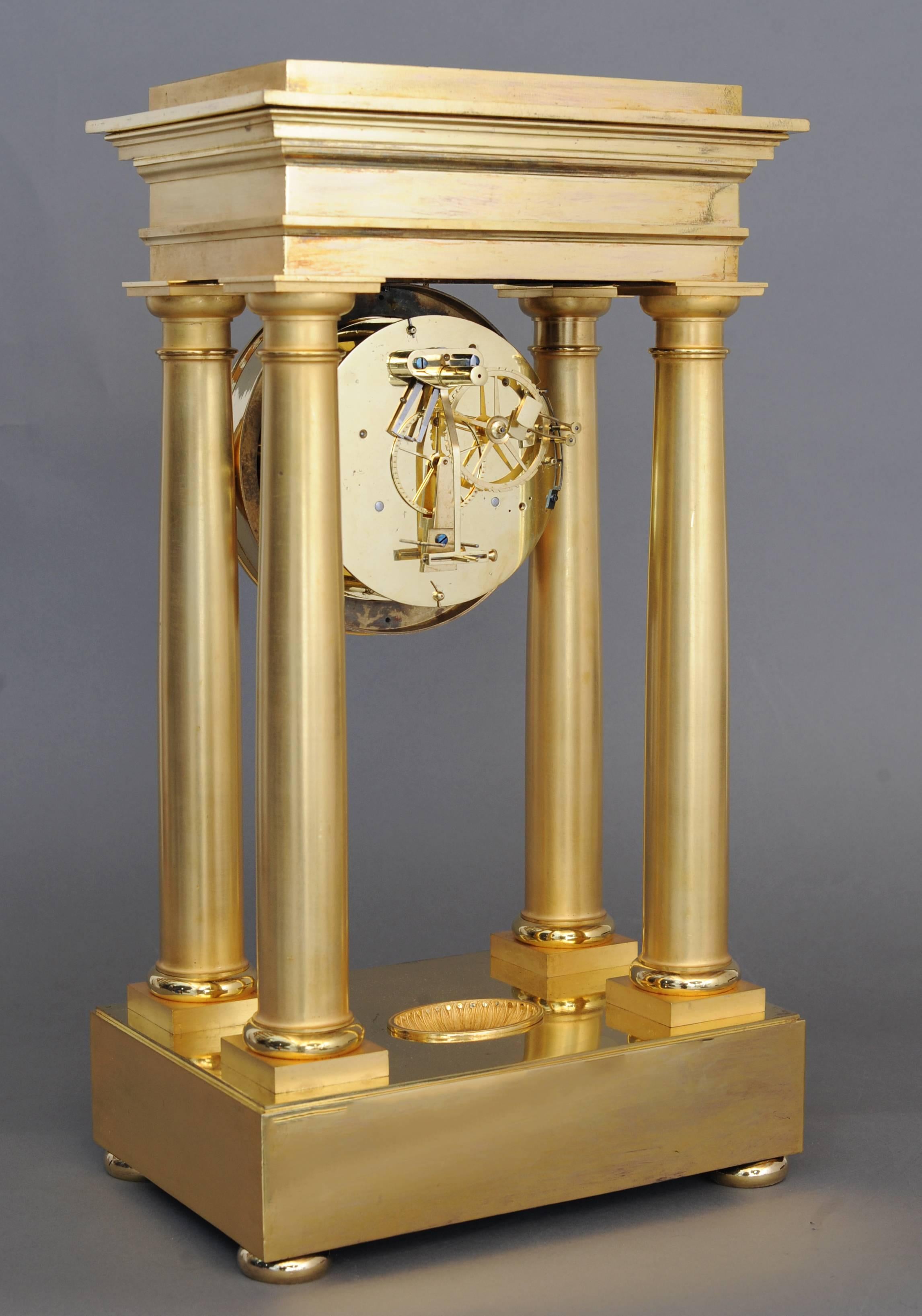 French High Quality Early Empire Four Pillar Mantel Clock by Dieudonné Kinable For Sale
