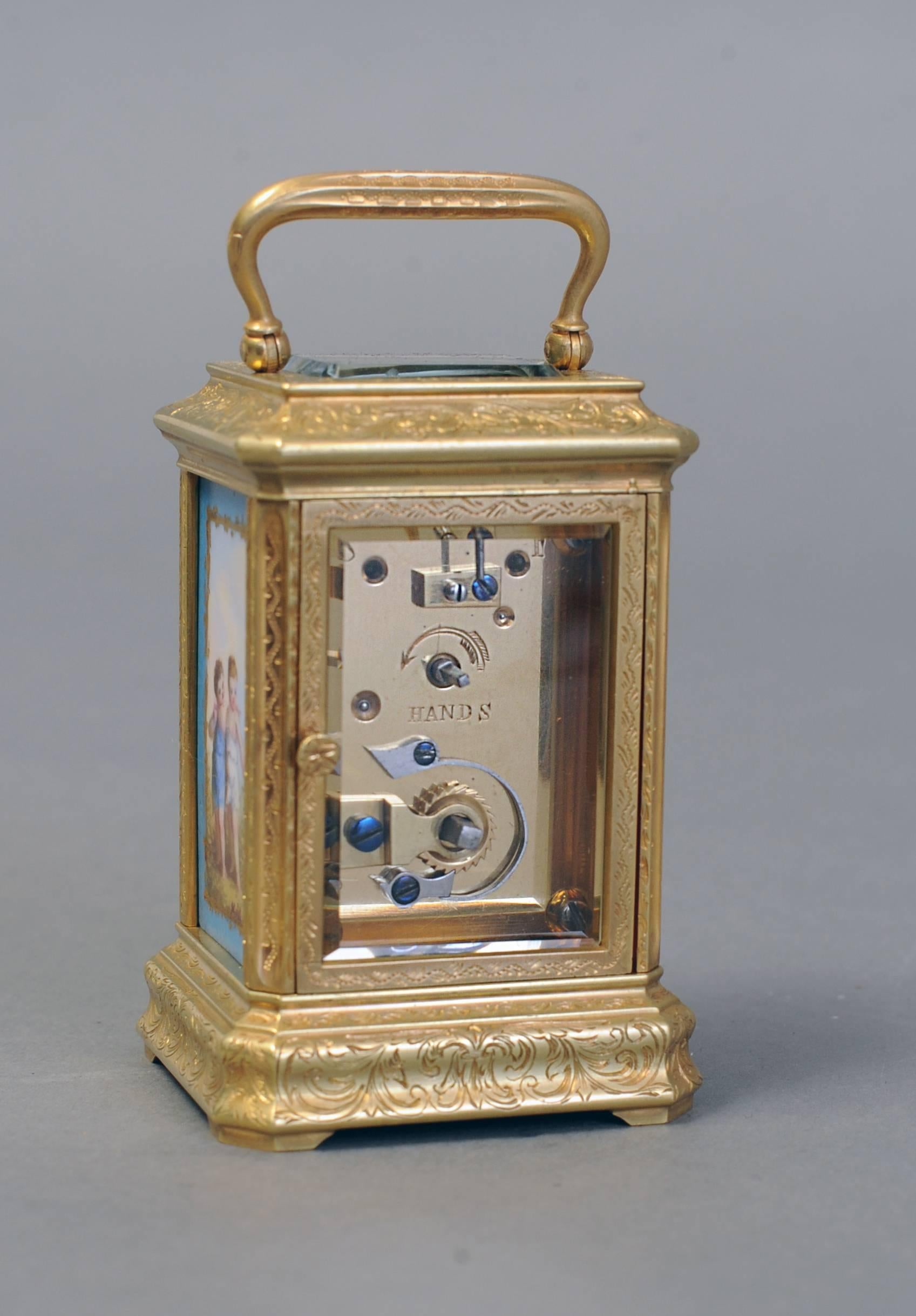 French Good Mid-19th Century Miniature Carriage Clock, Signed Drocourt For Sale