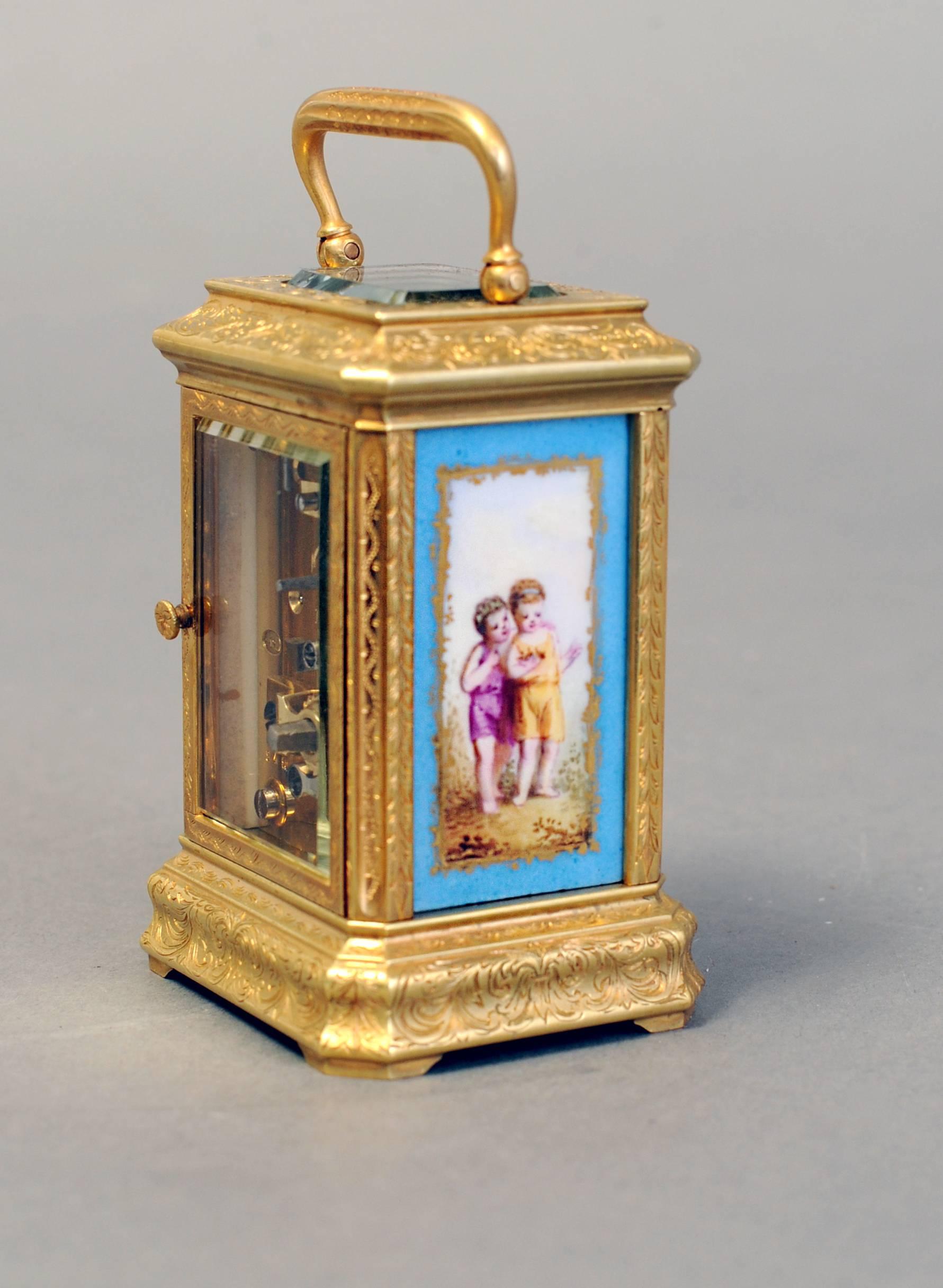 Good Mid-19th Century Miniature Carriage Clock, Signed Drocourt In Good Condition For Sale In Amsterdam, Noord Holland