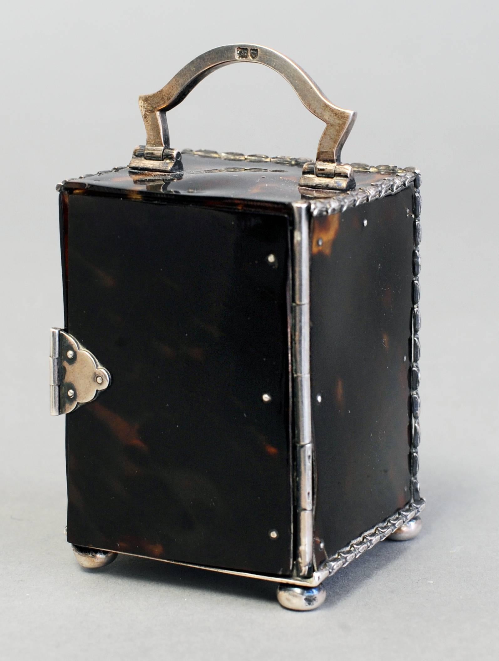 Louis XVI Small English Tortoiseshell and Silver Carriage Clock, circa 1902 For Sale
