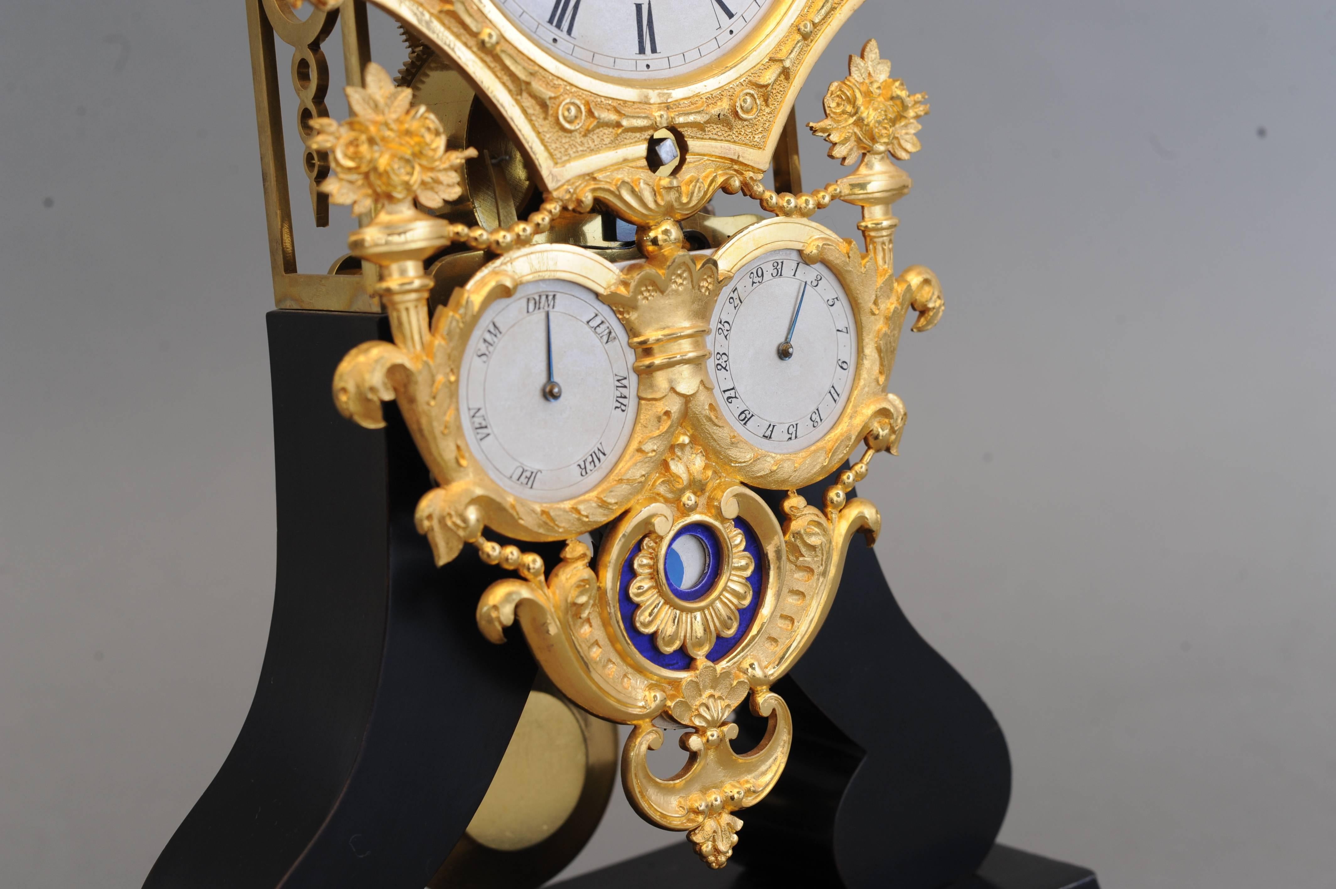 19th Century Very Nice and Interesting Four Dial Louis Philippe French Skeleton Clock, 1840 For Sale