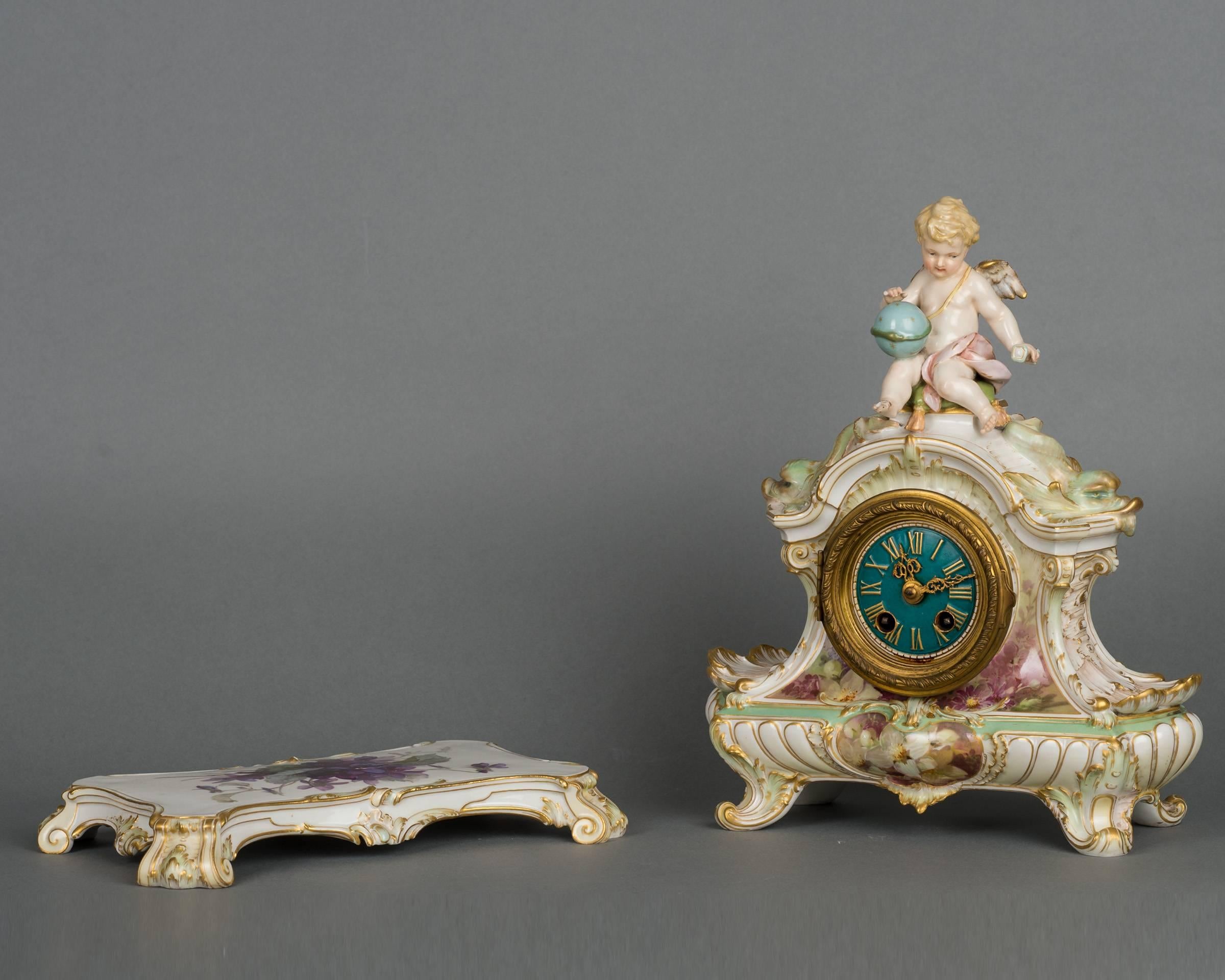 19th Century Striking K.P.M. Signed Porcelain Mantel Clock, circa 1880 For Sale