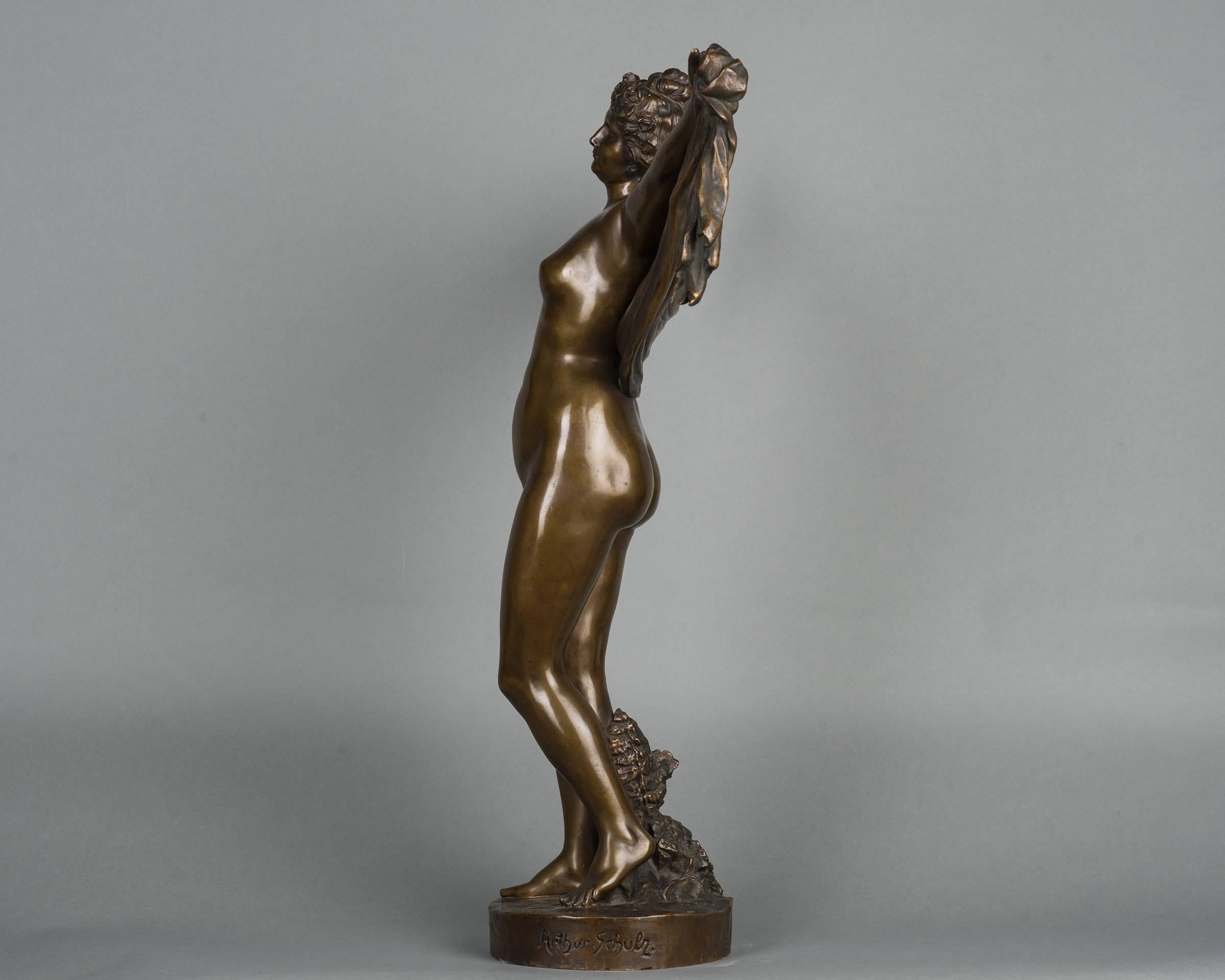 German Nice Patinated Bronze of a Nude Female Lady Holding a Scarf, circa 1880 For Sale