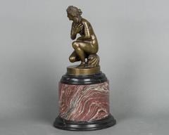 Lovely Classic Bronze Figure on a Kneeling Venus Mounted on the Marble Base
