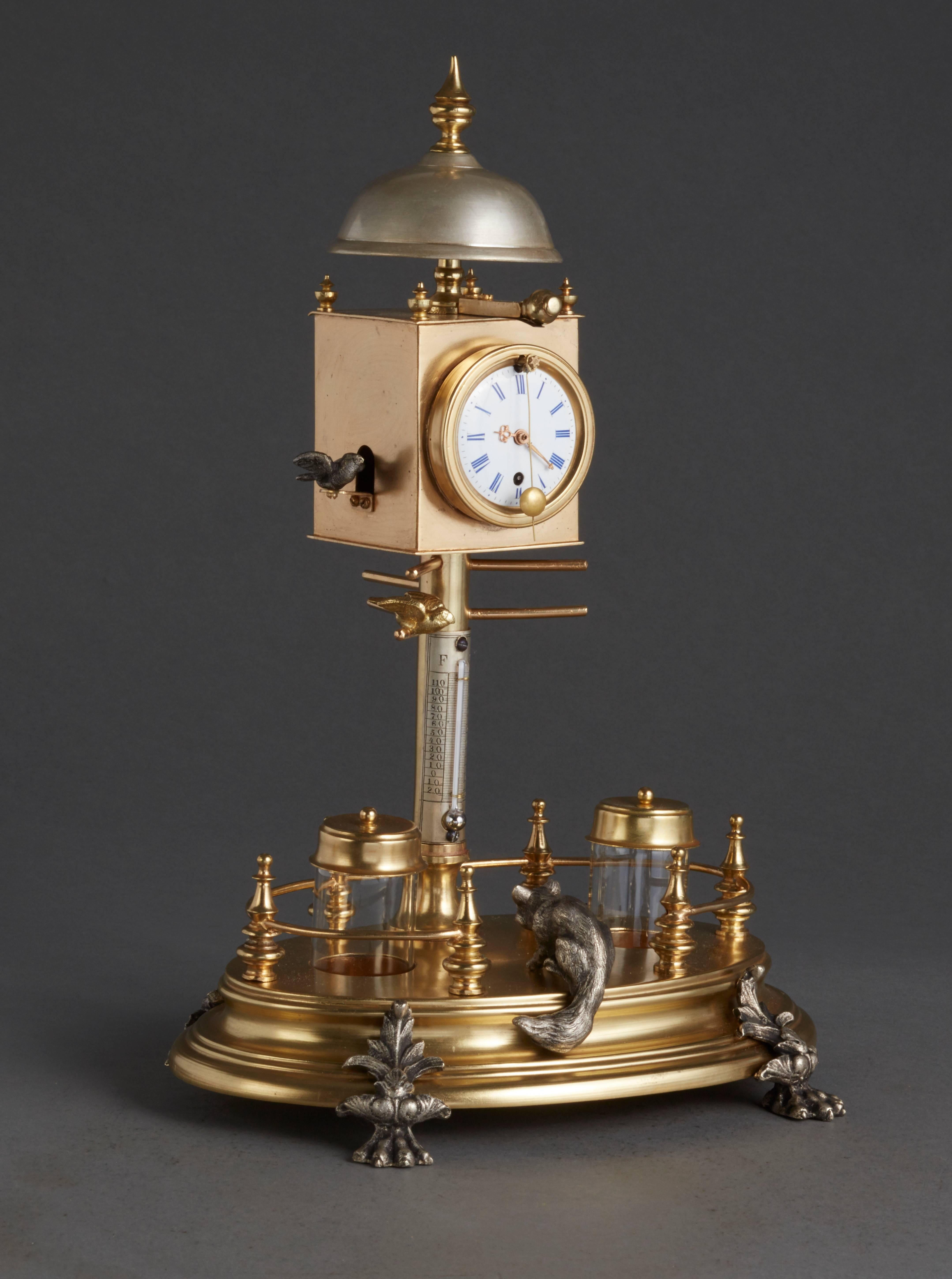 Belle Époque Desk Inkwell with Clock and Ringing Bell, circa 1860 For Sale