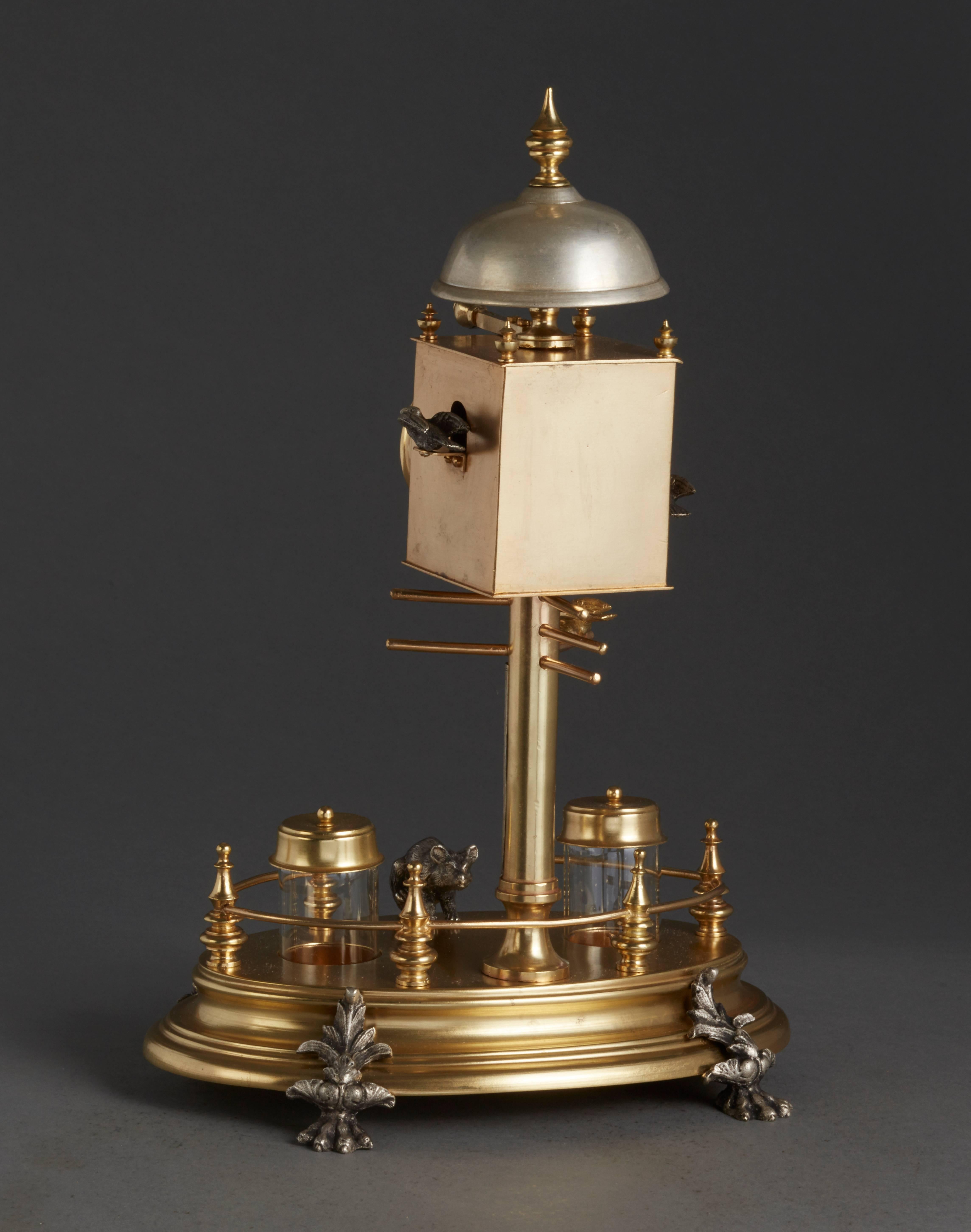 Austrian Desk Inkwell with Clock and Ringing Bell, circa 1860 For Sale