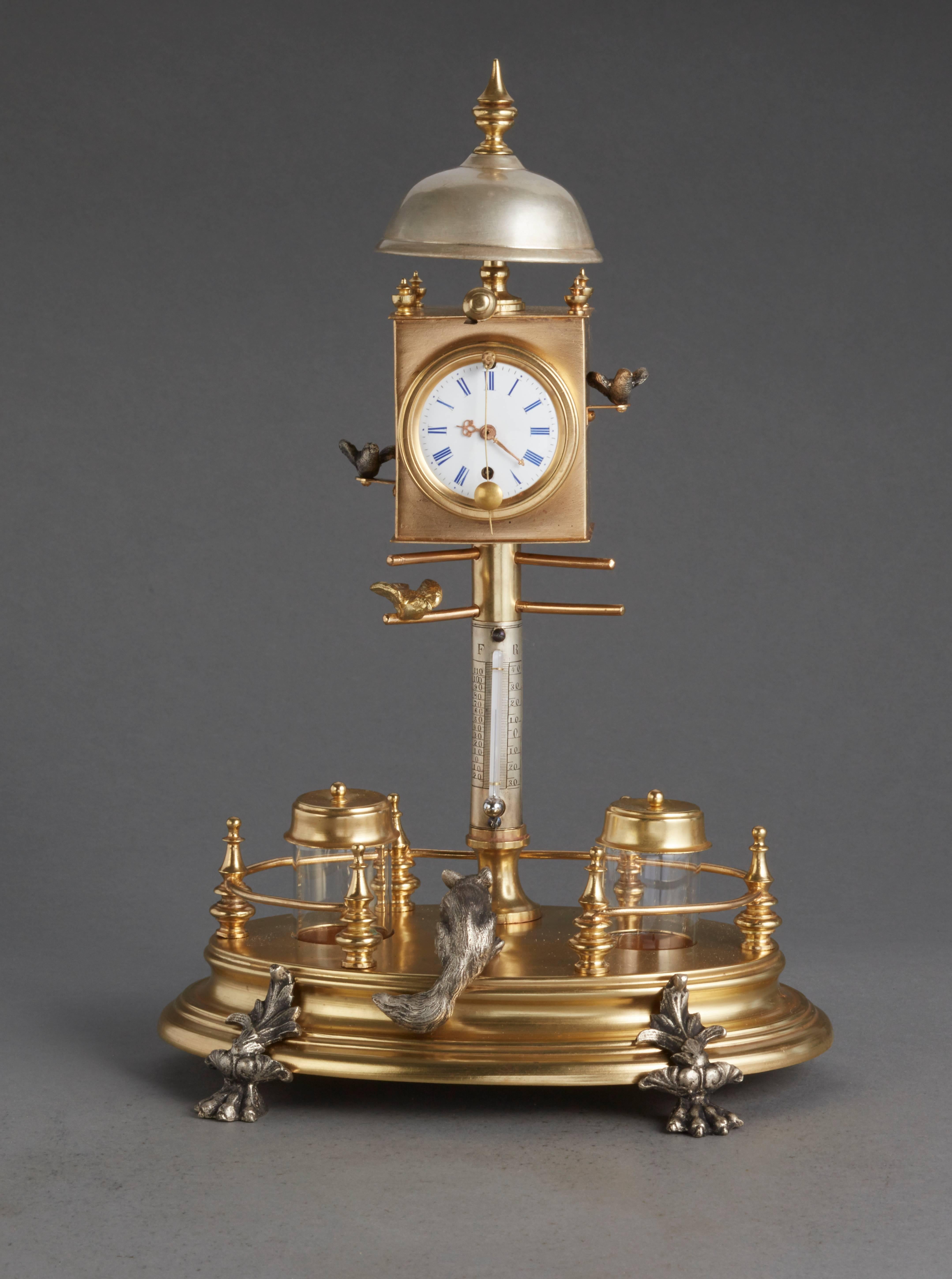 Desk Inkwell with Clock and Ringing Bell, circa 1860 In Good Condition For Sale In Amsterdam, Noord Holland
