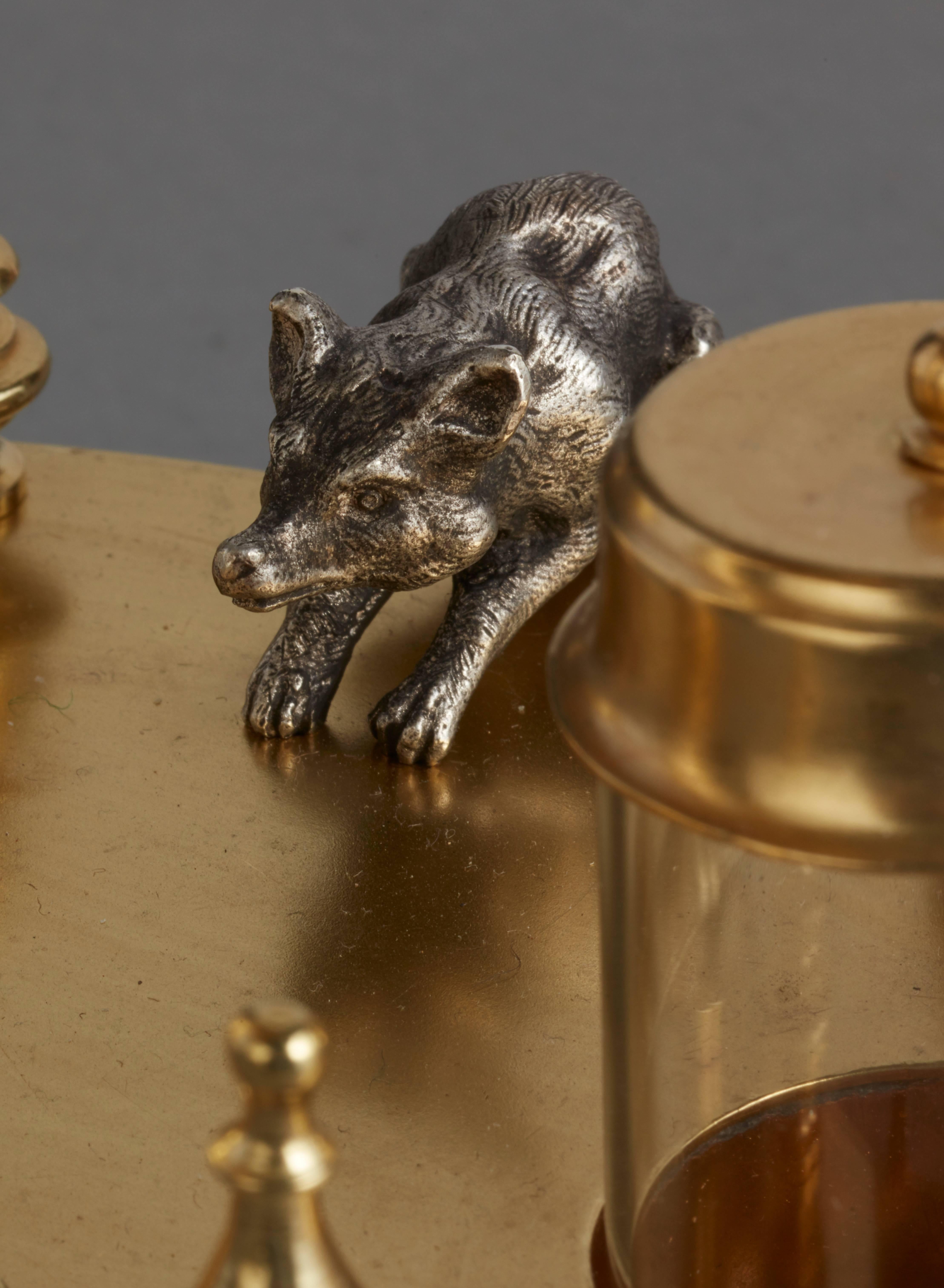 19th Century Desk Inkwell with Clock and Ringing Bell, circa 1860 For Sale