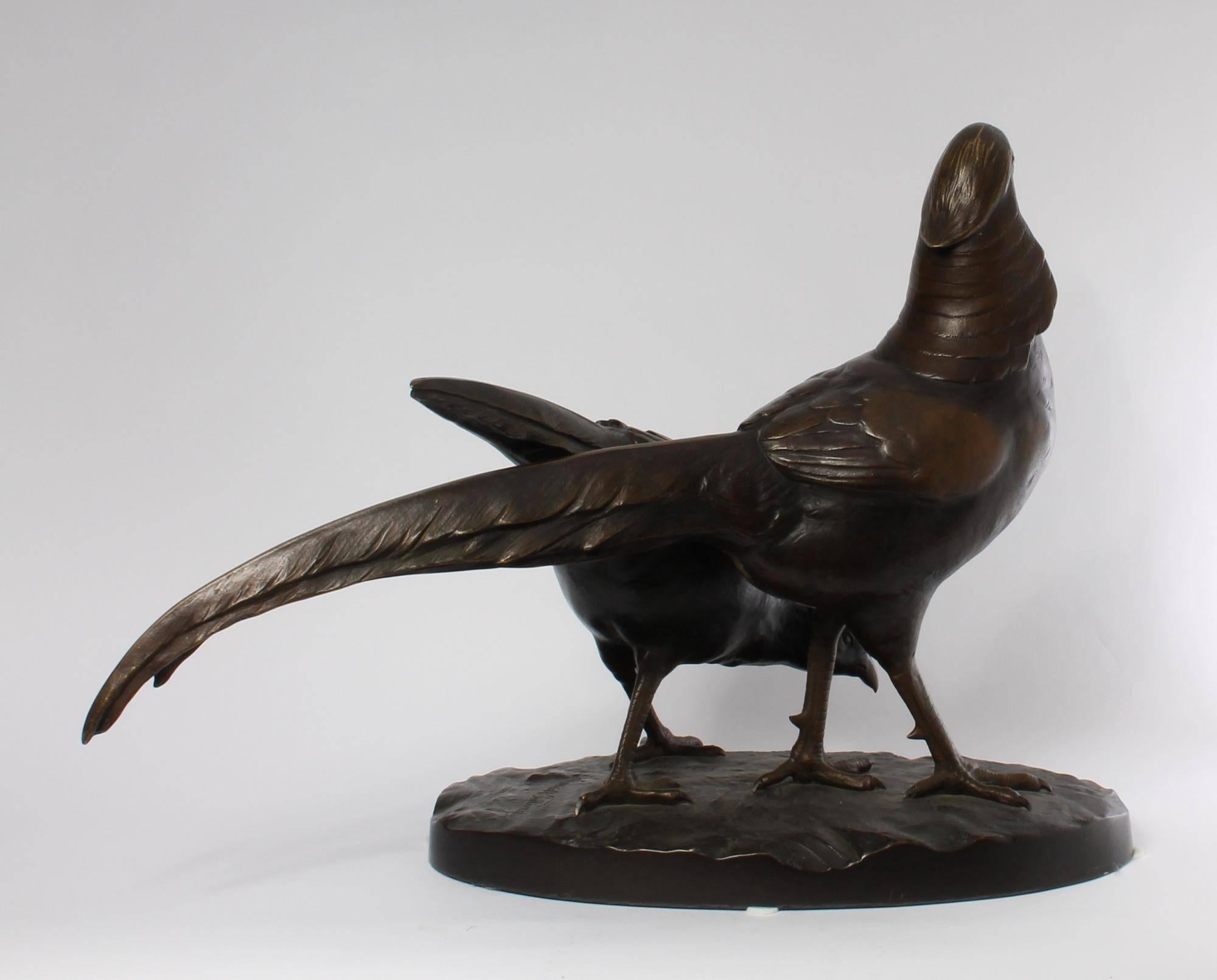 Art Nouveau Pair of Pheasants, Patinated Bronze by Julius Schmidt Felling  For Sale