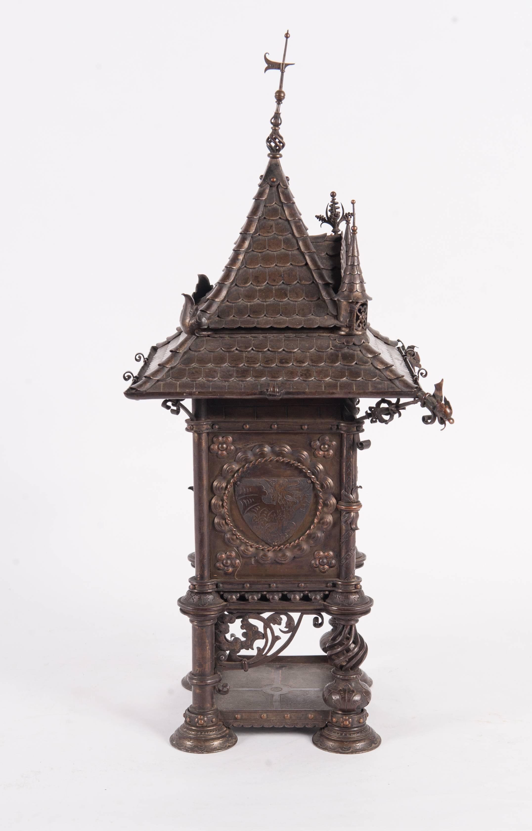 A very nice and decorative wrought iron mental clock in Arts and Crafts period. Lovely designed from the so-called 
