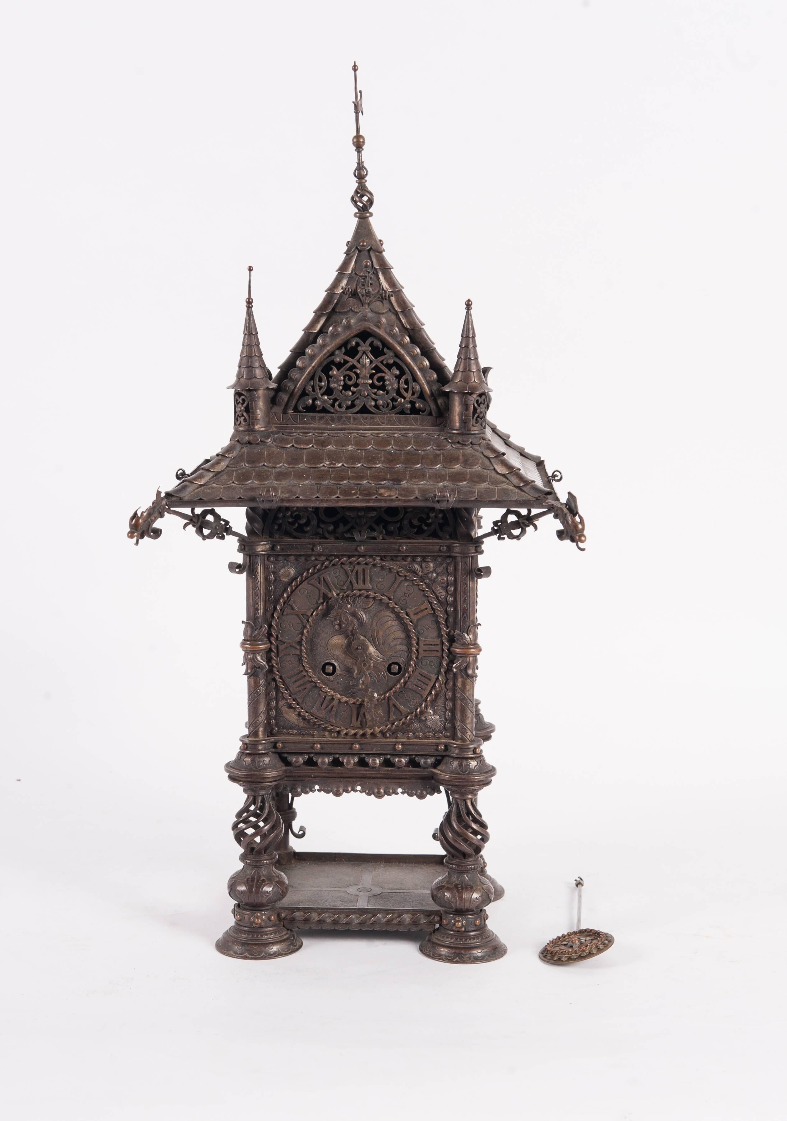 Very Nice and Decorative Wrought Iron Mental Clock, circa 1900 For Sale 1