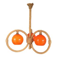Three Arms Orange Opaline Rope Chandelier by Audoux Minet, France, 1960s