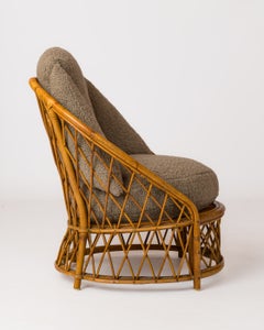 Petite Basket Shaped Rattan "Chauffeuse" Chair by Audoux Minnet - France 1960's