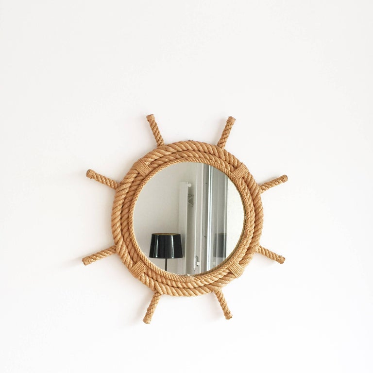 French Rudder Shaped Rope Mirror by Audoux Minet, France, 1960s For Sale